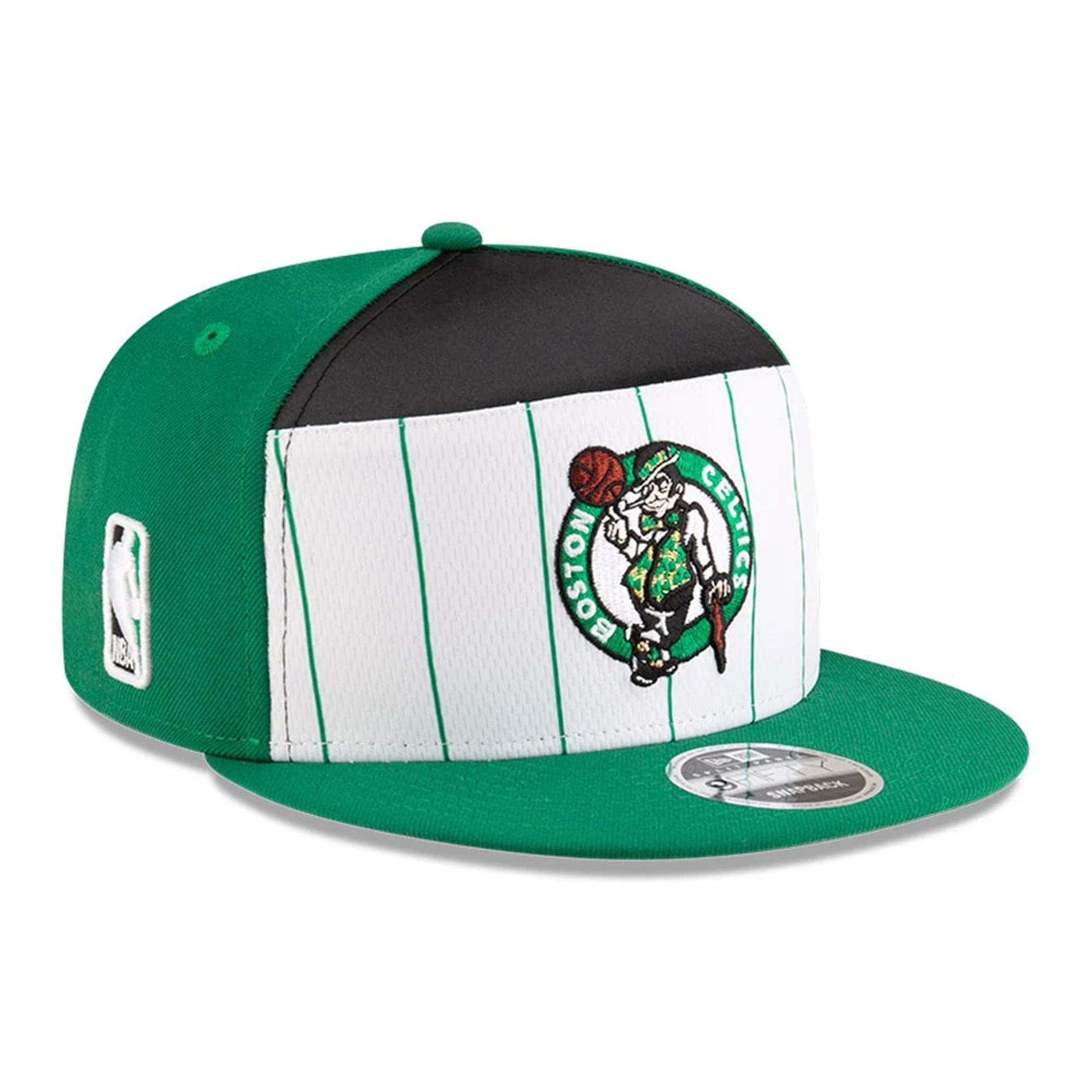 This is a Boston Celtics NBA Tip Off 2025 Green 9FIFTY Split Panel Snapback Adjustable Cap 1