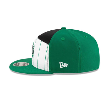 This is a Boston Celtics NBA Tip Off 2025 Green 9FIFTY Split Panel Snapback Adjustable Cap 5