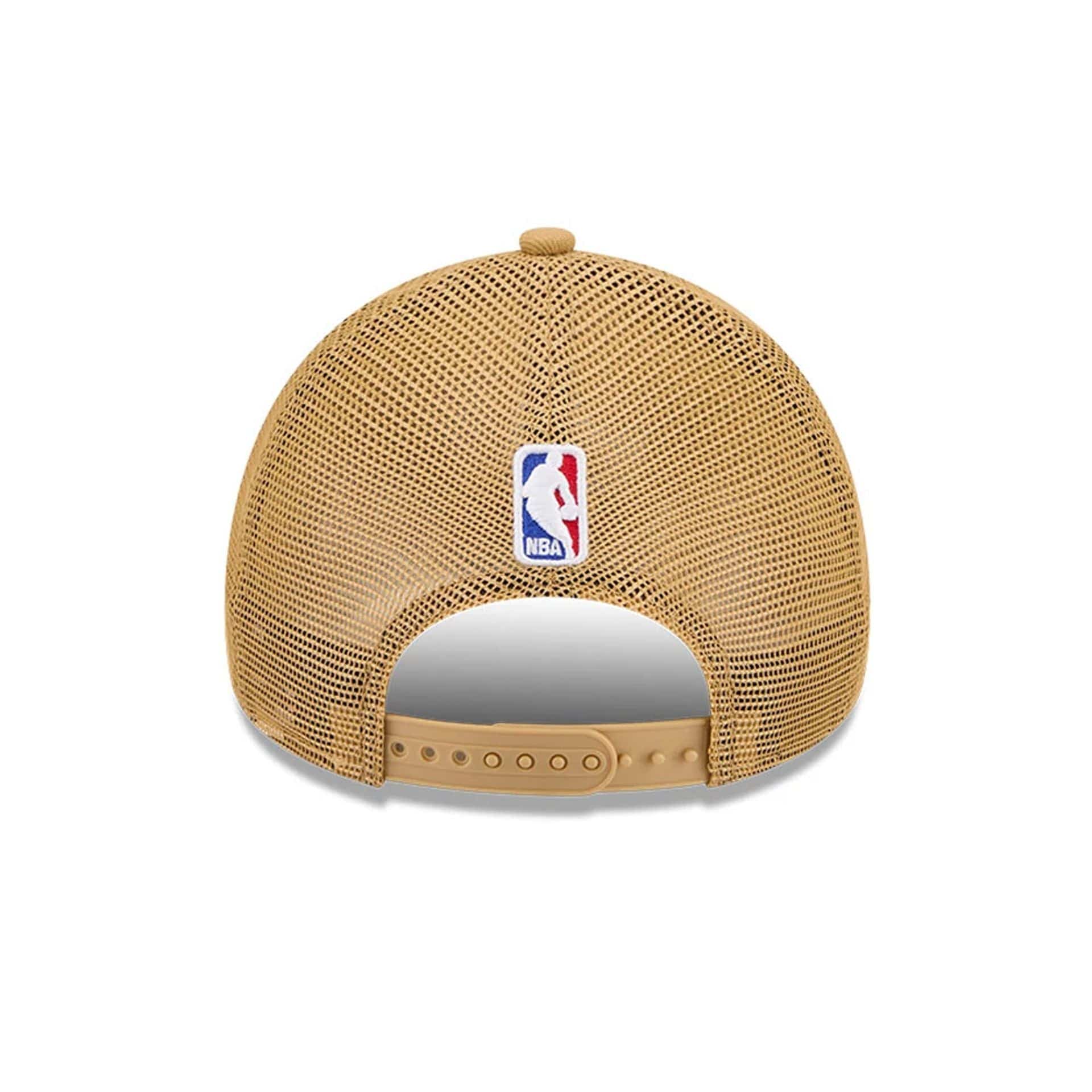 This is a Boston Celtics NBA City Edition Yellow 9FORTY A-Frame Trucker Adjustable Cap 5