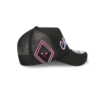 This is a Chicago Bulls NBA City Edition Black 9FORTY A-Frame Trucker Adjustable Cap 7