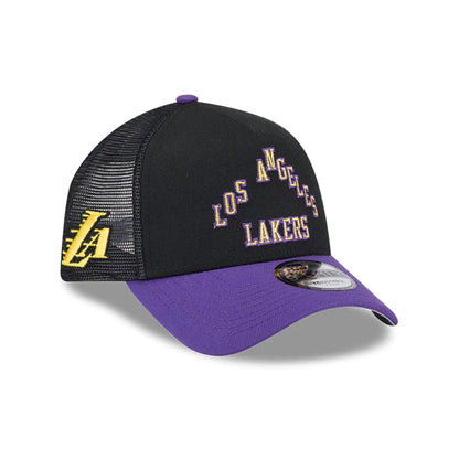 This is a LA Lakers NBA City Edition Purple 9FORTY A-Frame Trucker Adjustable Cap 1