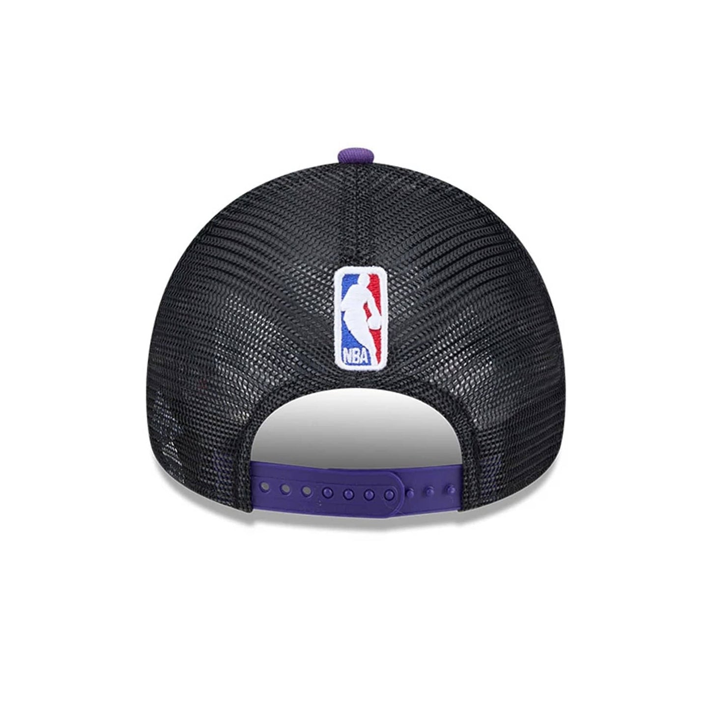 This is a LA Lakers NBA City Edition Purple 9FORTY A-Frame Trucker Adjustable Cap 5