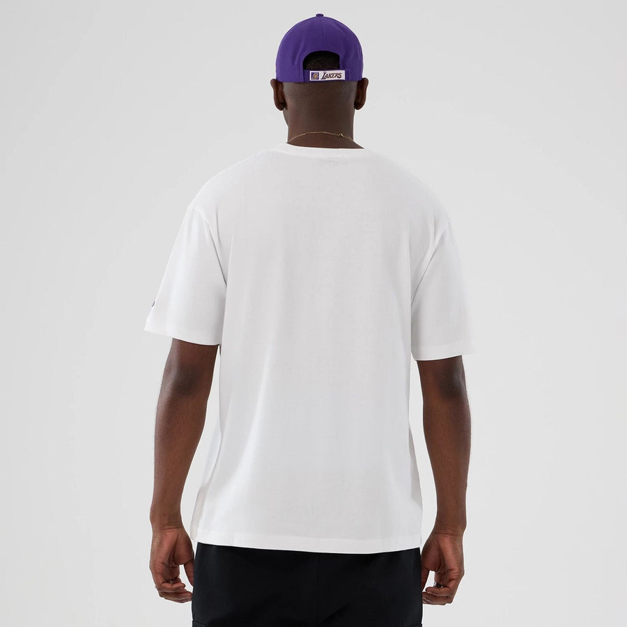 The Male model is wearing LA Lakers NBA Lifestyle Graphic White T-Shirt  2