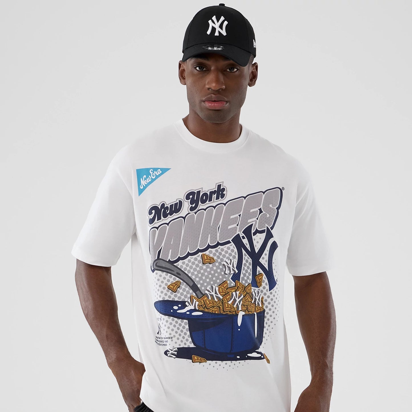 The Male model is wearing New York Yankees MLB Lifestyle Graphic White T-Shirt 3