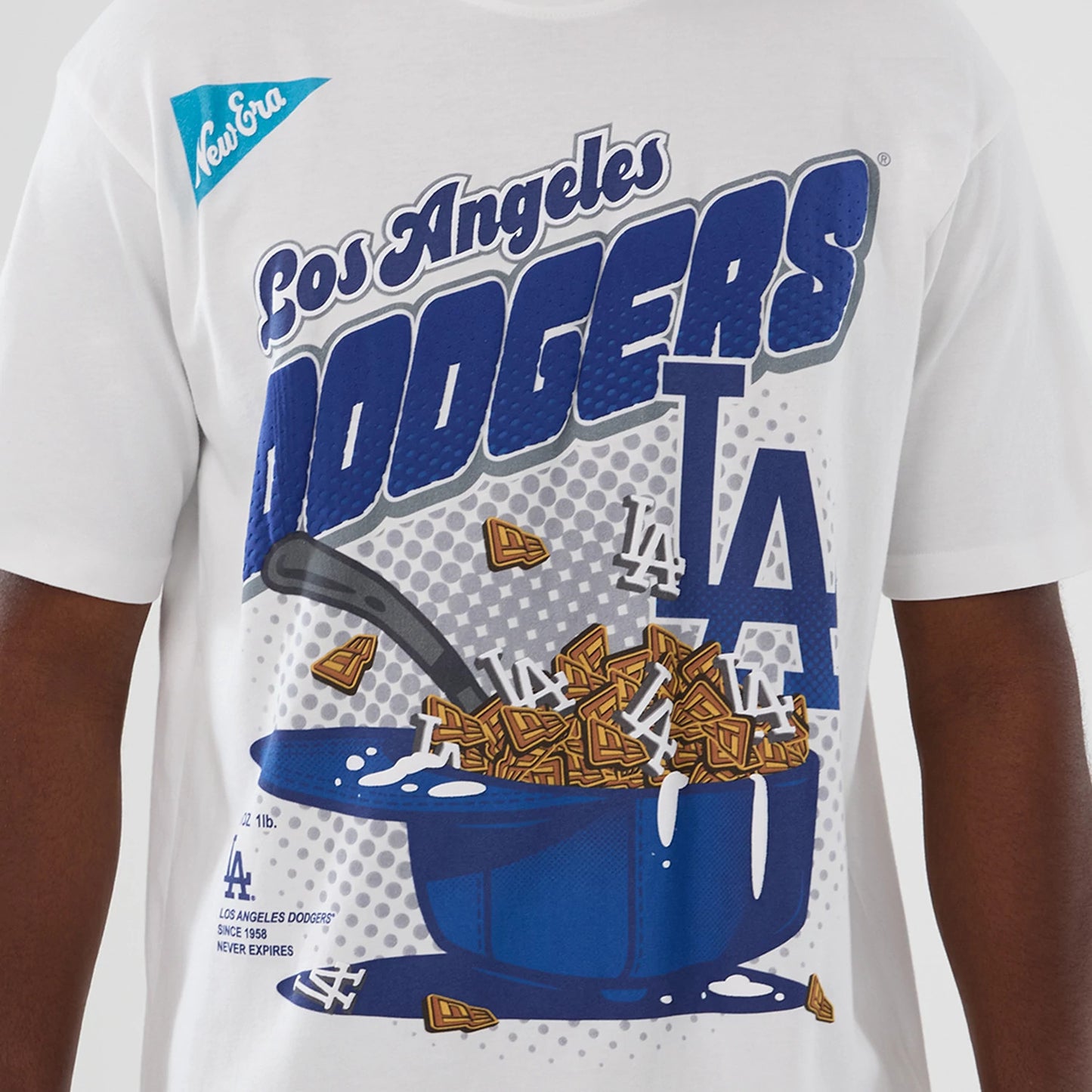 The Male model is wearing LA Dodgers MLB Lifestyle Graphic White T-Shirt 4