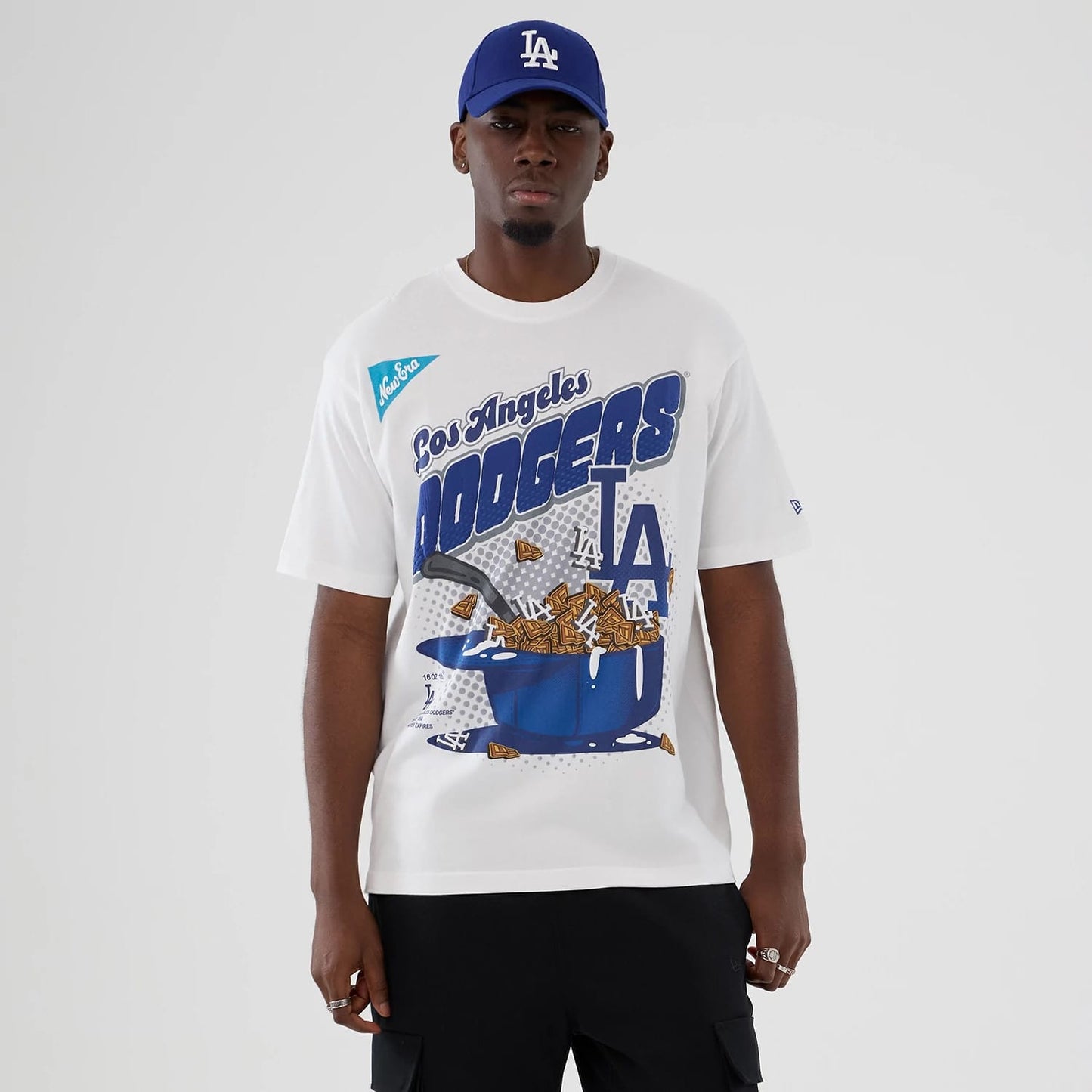 The Male model is wearing LA Dodgers MLB Lifestyle Graphic White T-Shirt 1
