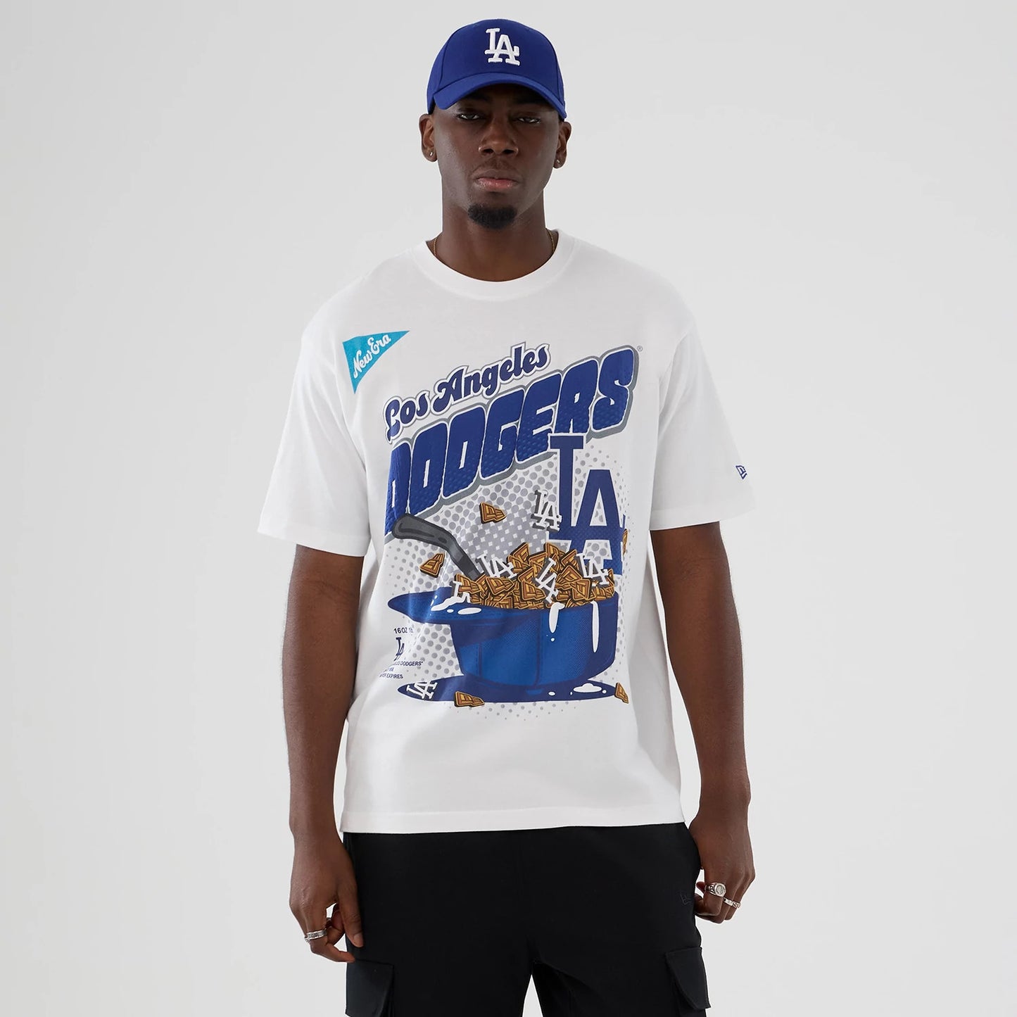 The Male model is wearing LA Dodgers MLB Lifestyle Graphic White T-Shirt 1