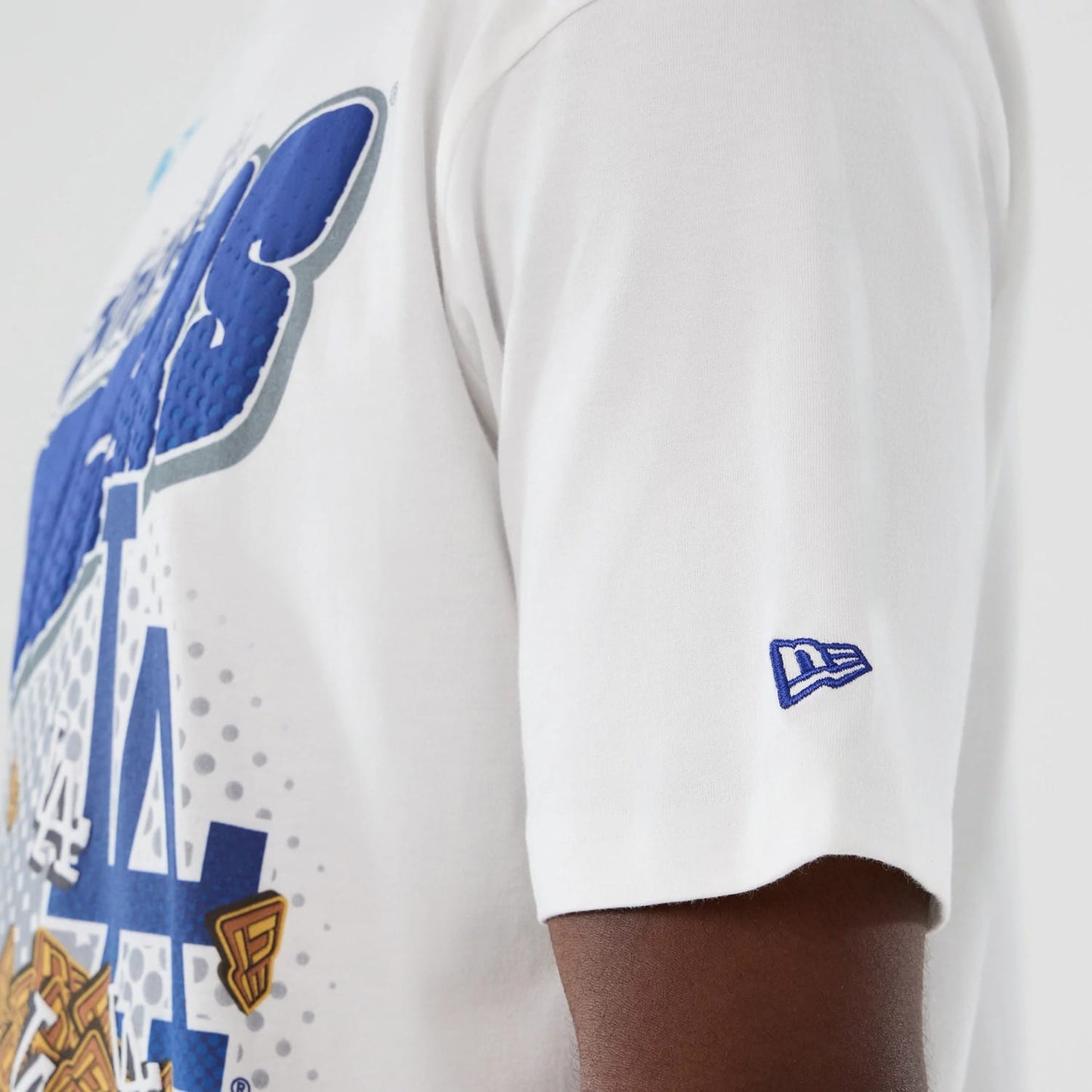 The Male model is wearing LA Dodgers MLB Lifestyle Graphic White T-Shirt 5