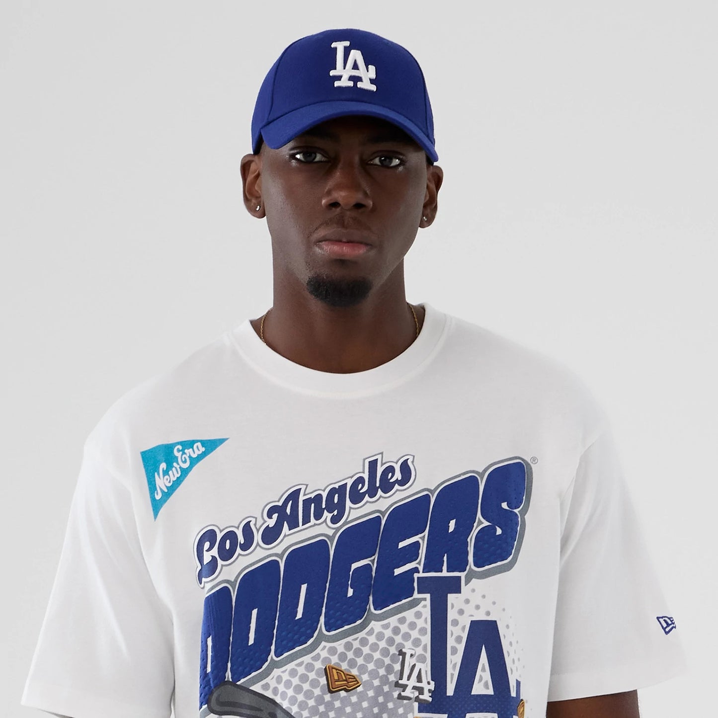 The Male model is wearing LA Dodgers MLB Lifestyle Graphic White T-Shirt 3