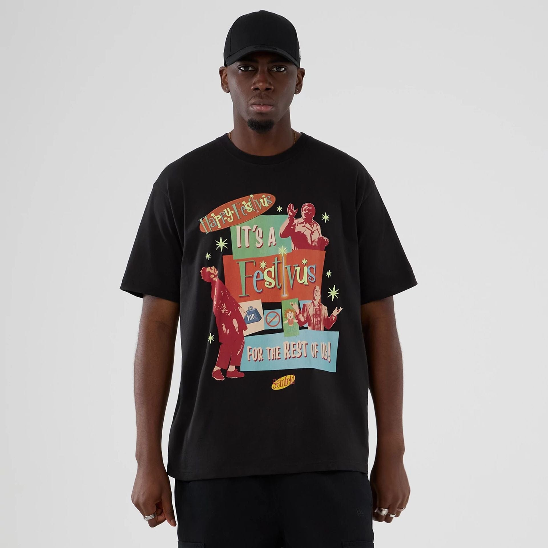 The Male model is wearing Seinfeld Lifestyle Graphic Black T-Shirt  1