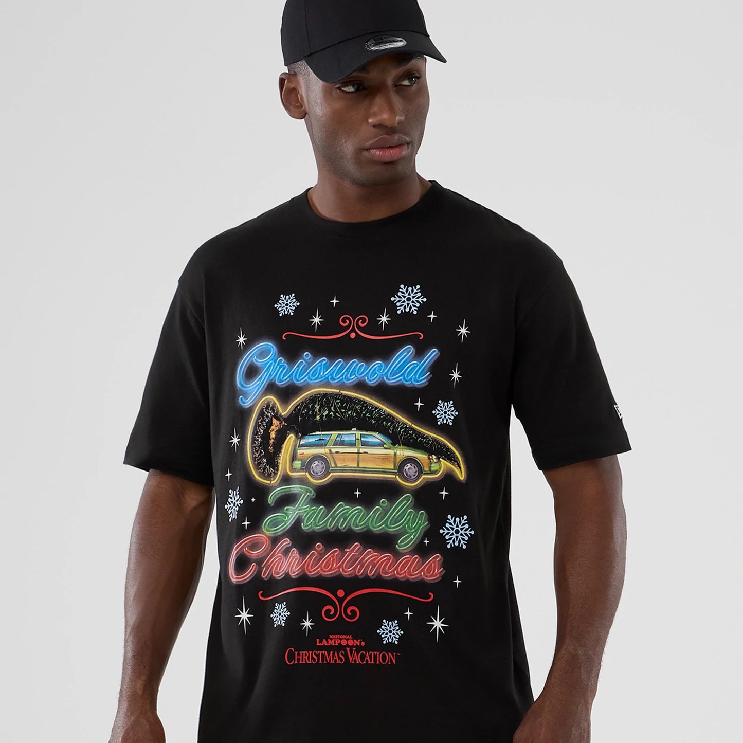The Male model is wearing National Lampoon's Christmas Vacation Lifestyle Graphic Black T-Shirt 3
