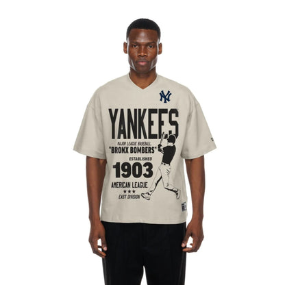 The Male model is wearing New York Yankees MLB Throwback Prep Light Beige T-Shirt  1