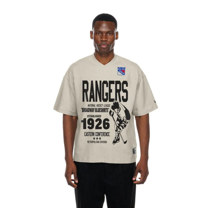 The Male model is wearing New York Rangers NHL Throwback Prep Light Beige T-Shirt  1