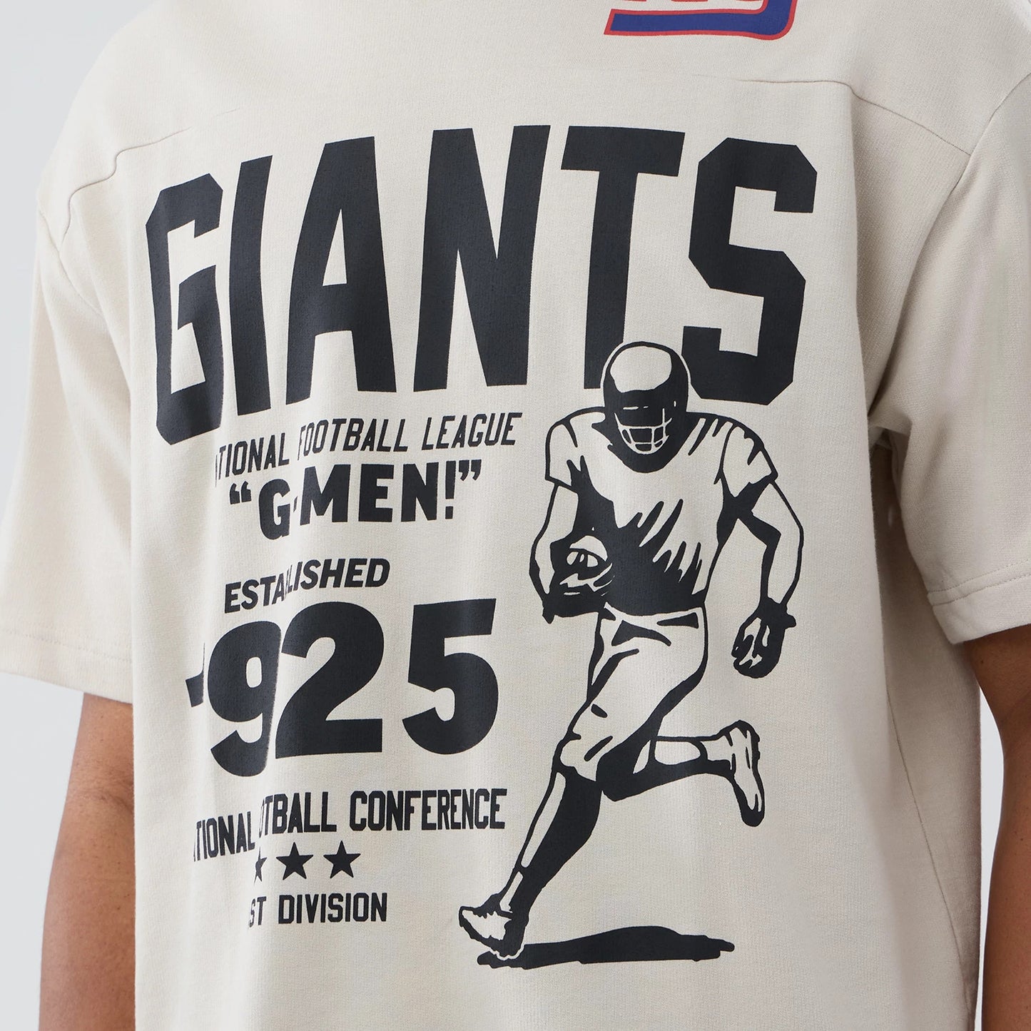 The Male model is wearing New York Giants NFL Throwback Prep Light Beige T-Shirt 5