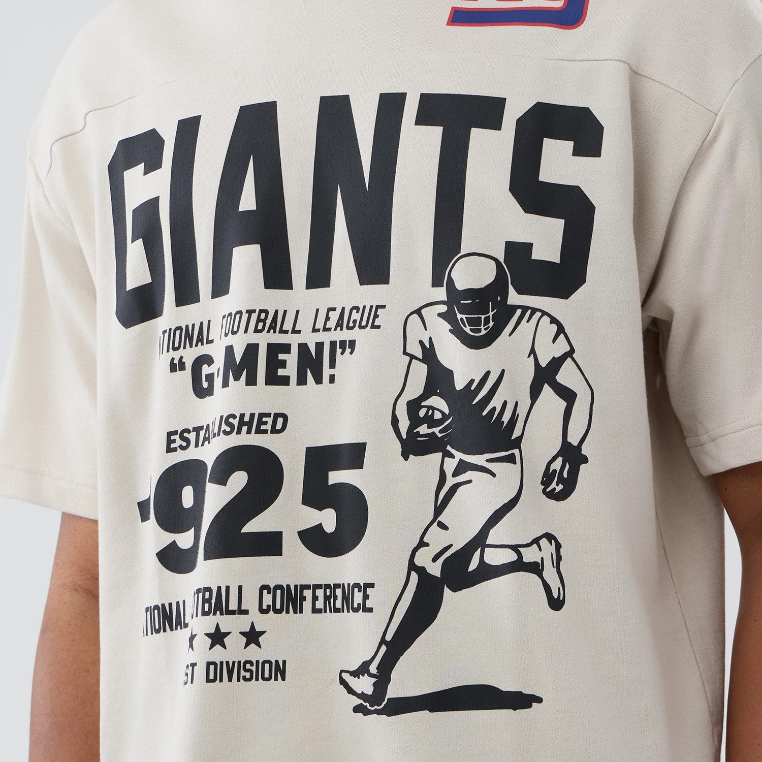 The Male model is wearing New York Giants NFL Throwback Prep Light Beige T-Shirt 5