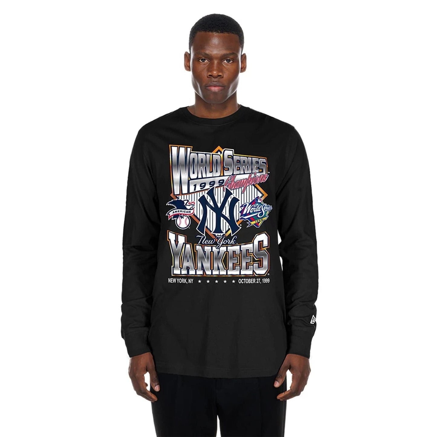 The Male model is wearing New York Yankees MLB Sport Classic Black Long Sleeve T-Shirt  1