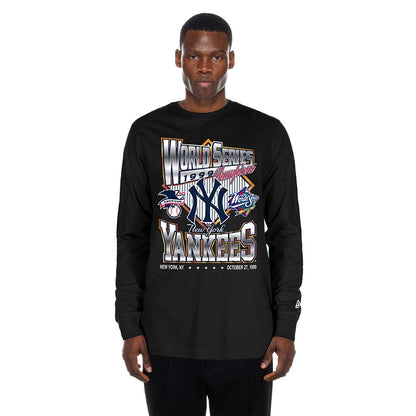 The Male model is wearing New York Yankees MLB Sport Classic Black Long Sleeve T-Shirt 1
