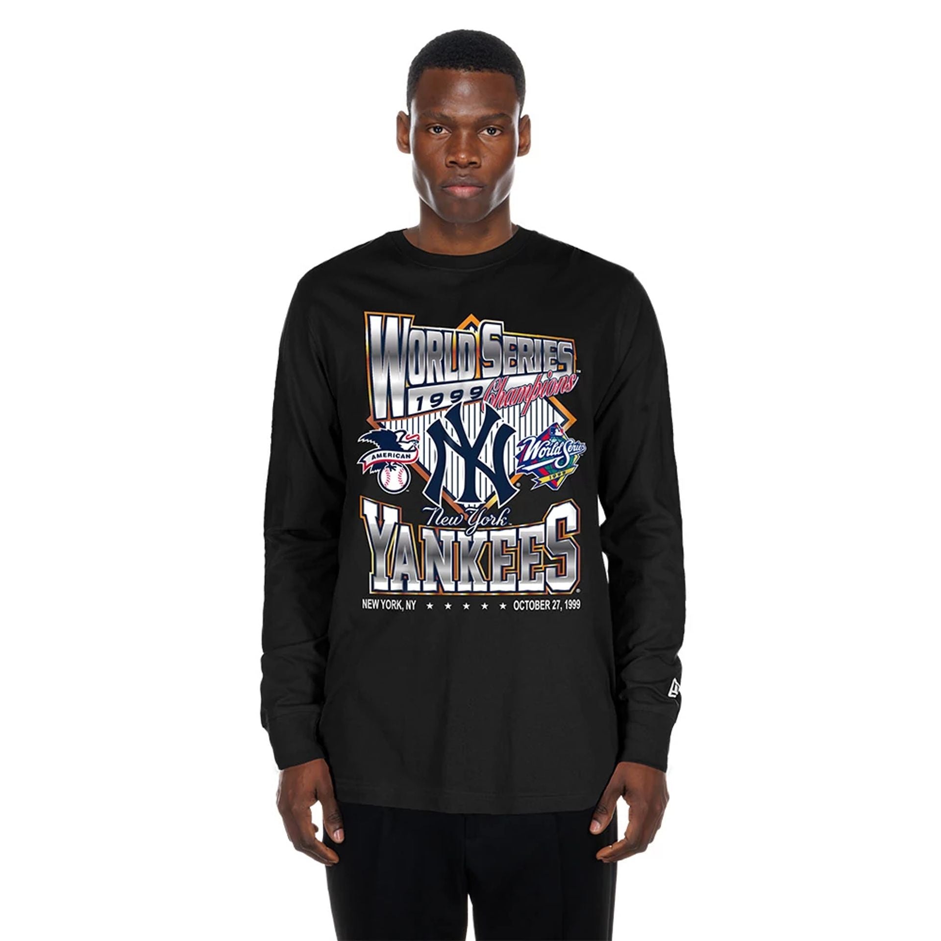 The Male model is wearing New York Yankees MLB Sport Classic Black Long Sleeve T-Shirt  1