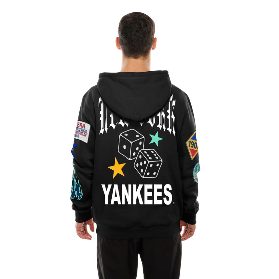 The Male model is wearing New York Yankees MLB x Uptown Threads Black Pullover Hoodie  2
