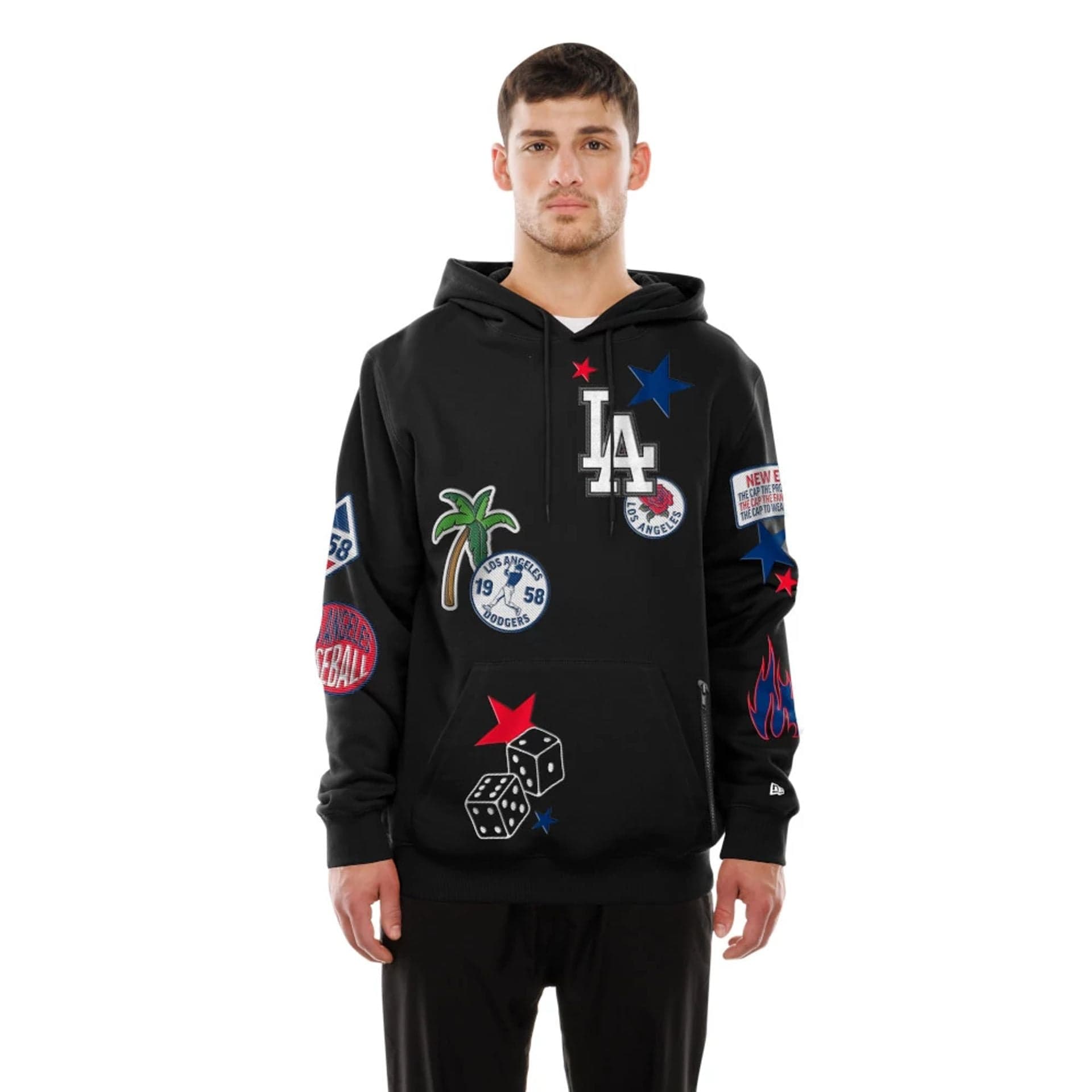 The Male model is wearing LA Dodgers MLB x Uptown Threads Black Pullover Hoodie  1