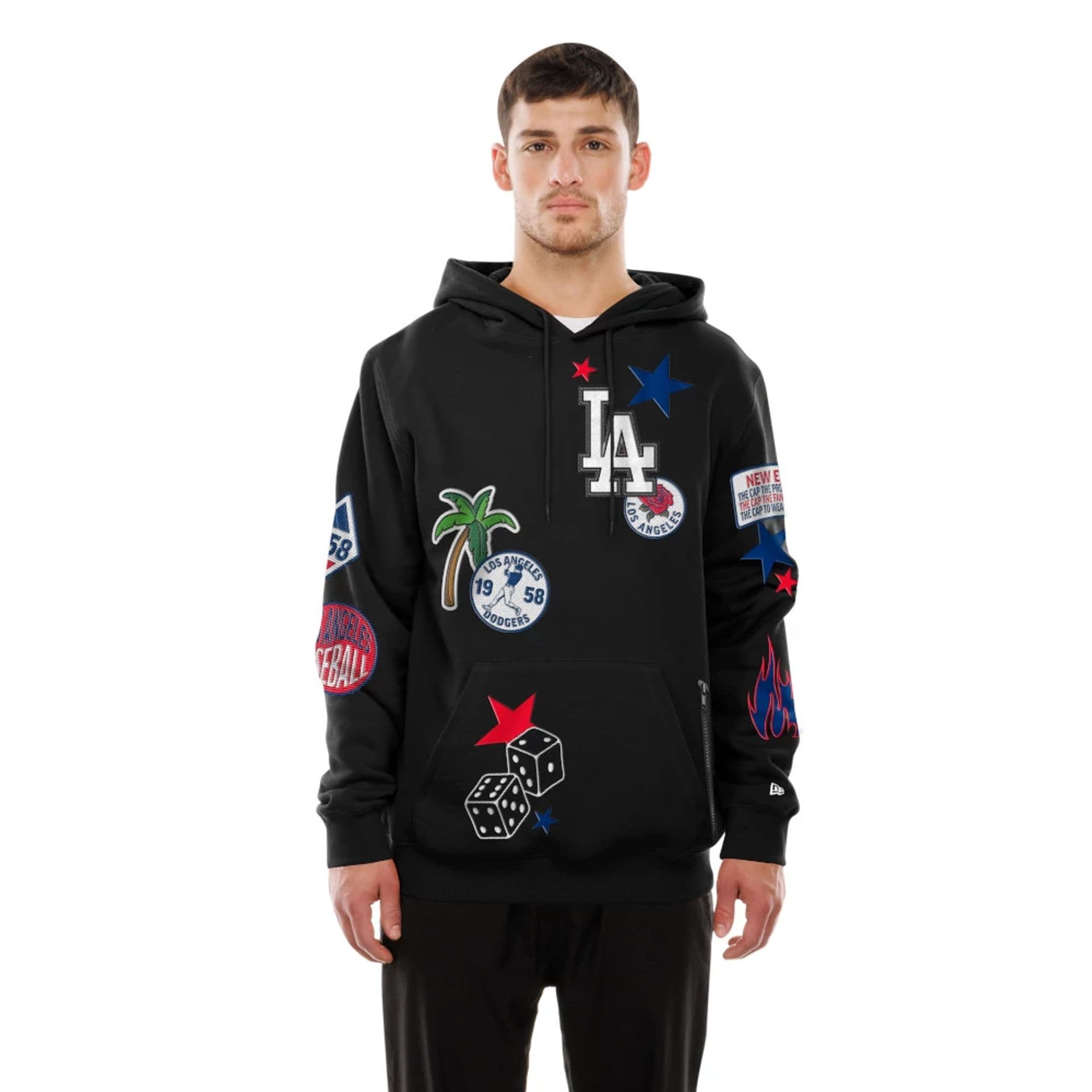 The Male model is wearing LA Dodgers MLB x Uptown Threads Black Pullover Hoodie  1