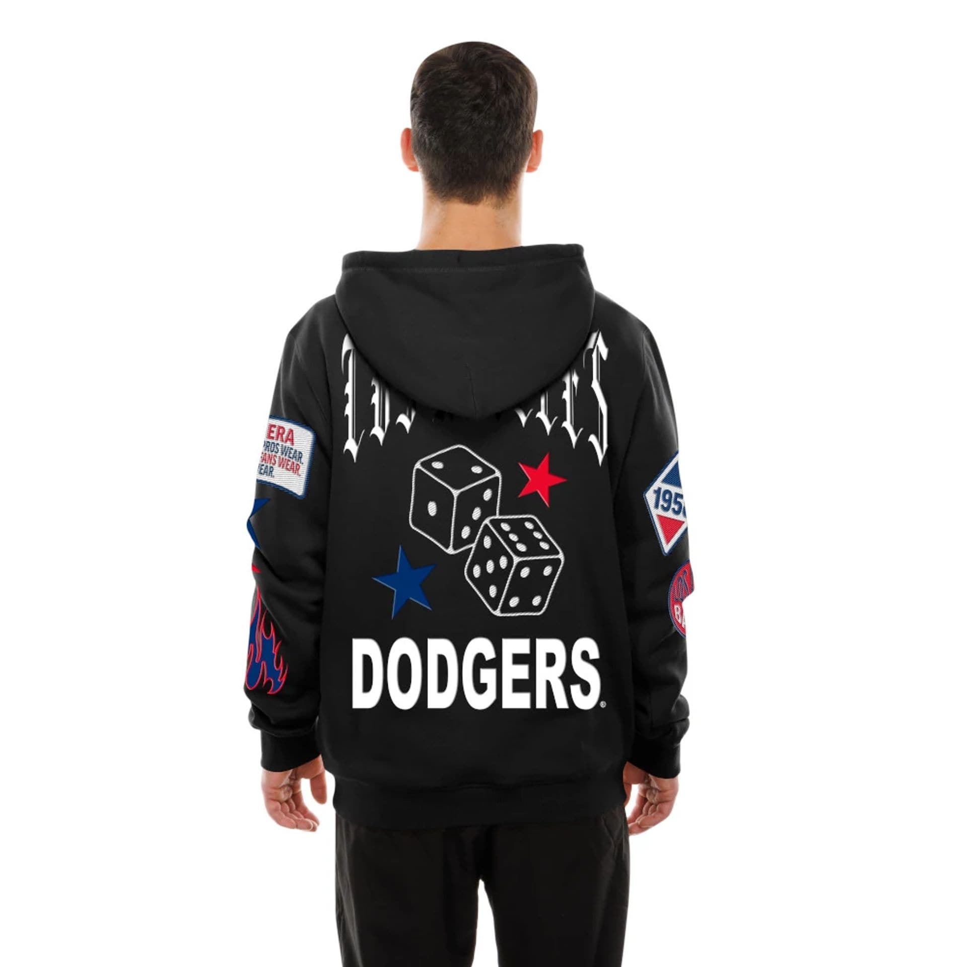 The Male model is wearing LA Dodgers MLB x Uptown Threads Black Pullover Hoodie  2