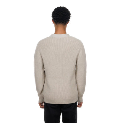 The Male model is wearing New York Yankees MLB Throwback Prep Light Beige Cardigan 2