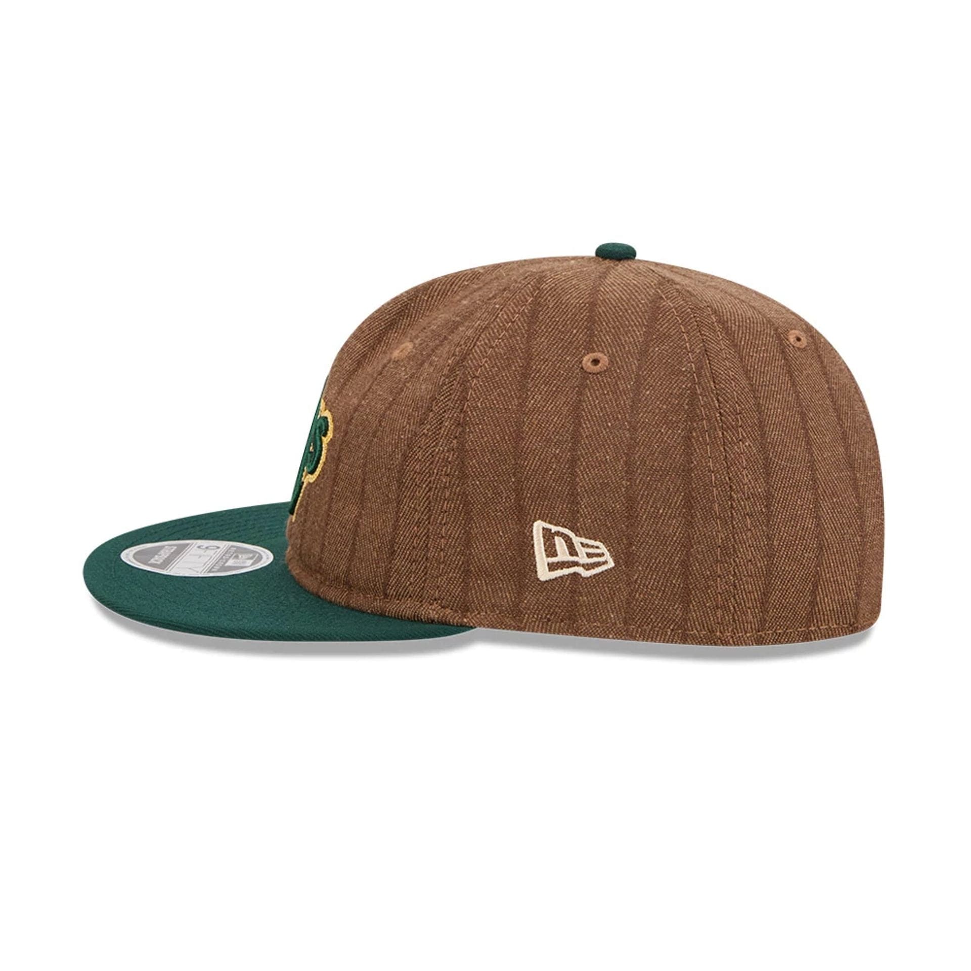 This is a Oakland Athletics Three Looms x MLB Wool Pinstripe Dark Green Retro Crown 9FIFTY Adjustable Cap 7