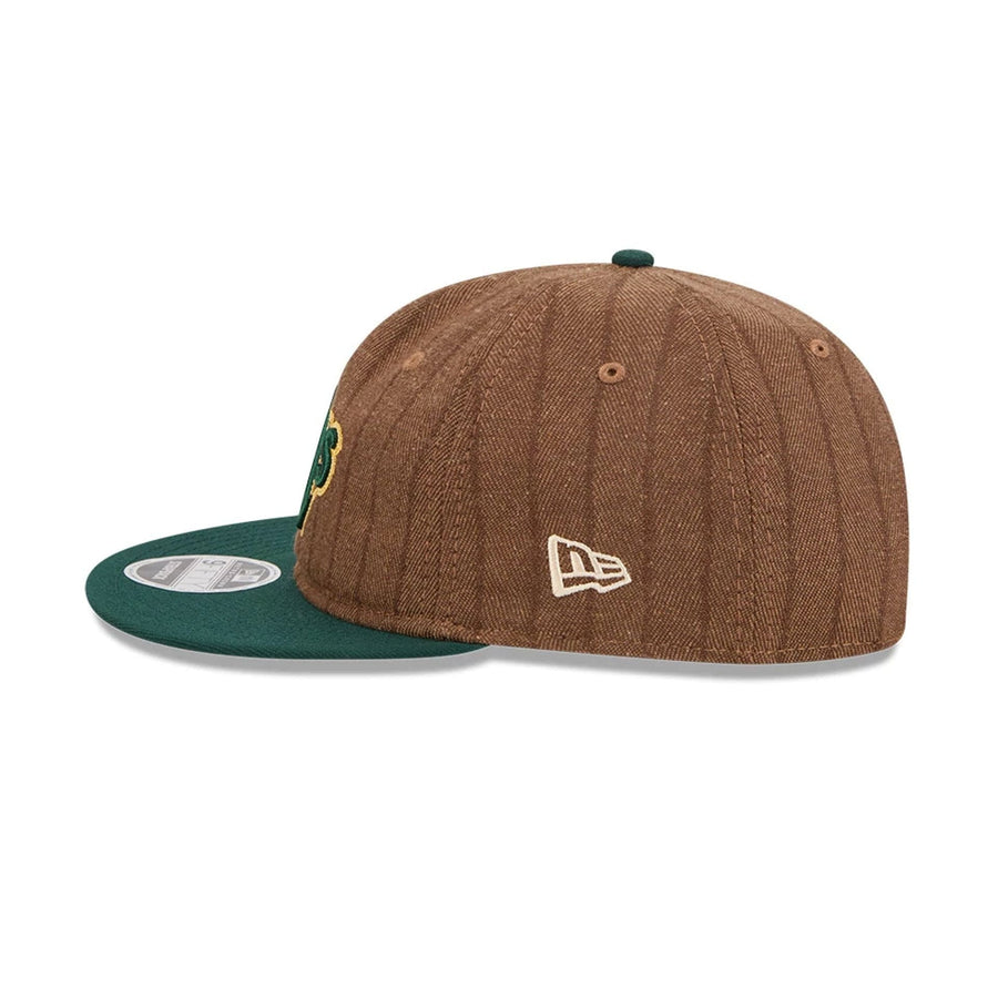 This is a Oakland Athletics Three Looms x MLB Wool Pinstripe Dark Green Retro Crown 9FIFTY Adjustable Cap 7
