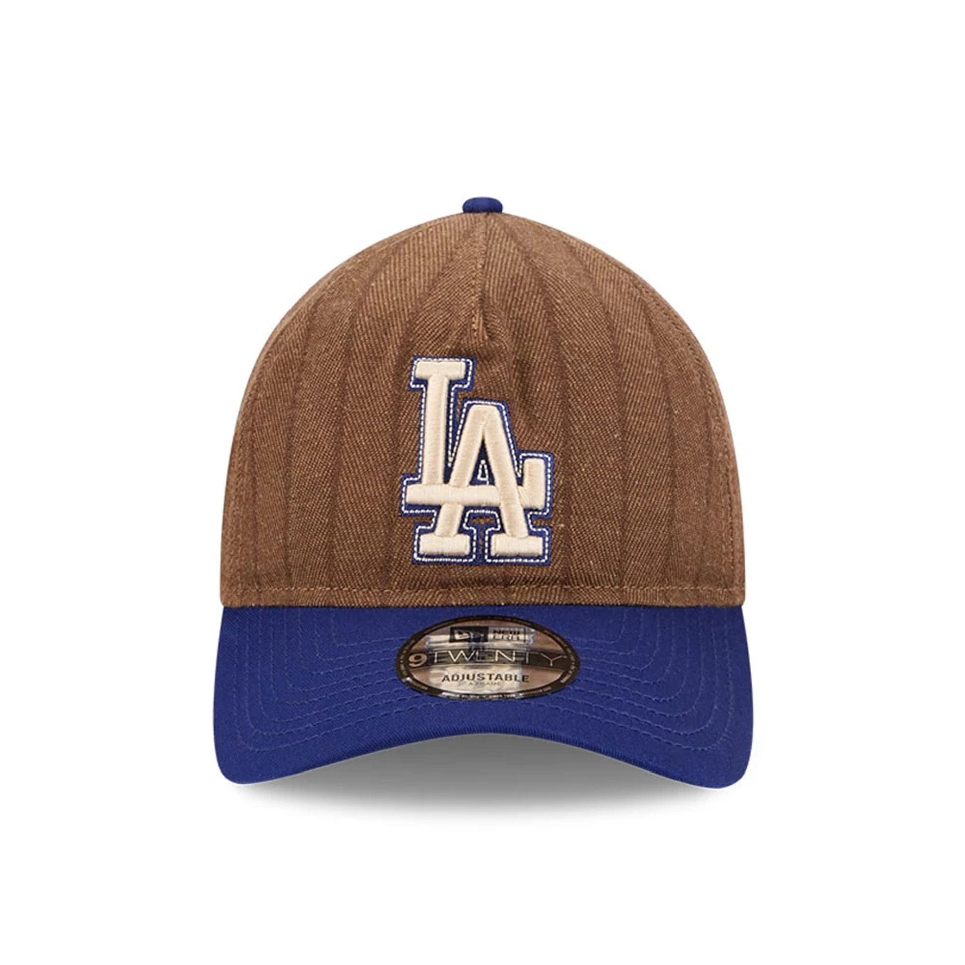 This is a LA Dodgers Three Looms x MLB Wool Pinstripe Dark Blue 9TWENTY A-Frame Adjustable Cap 3