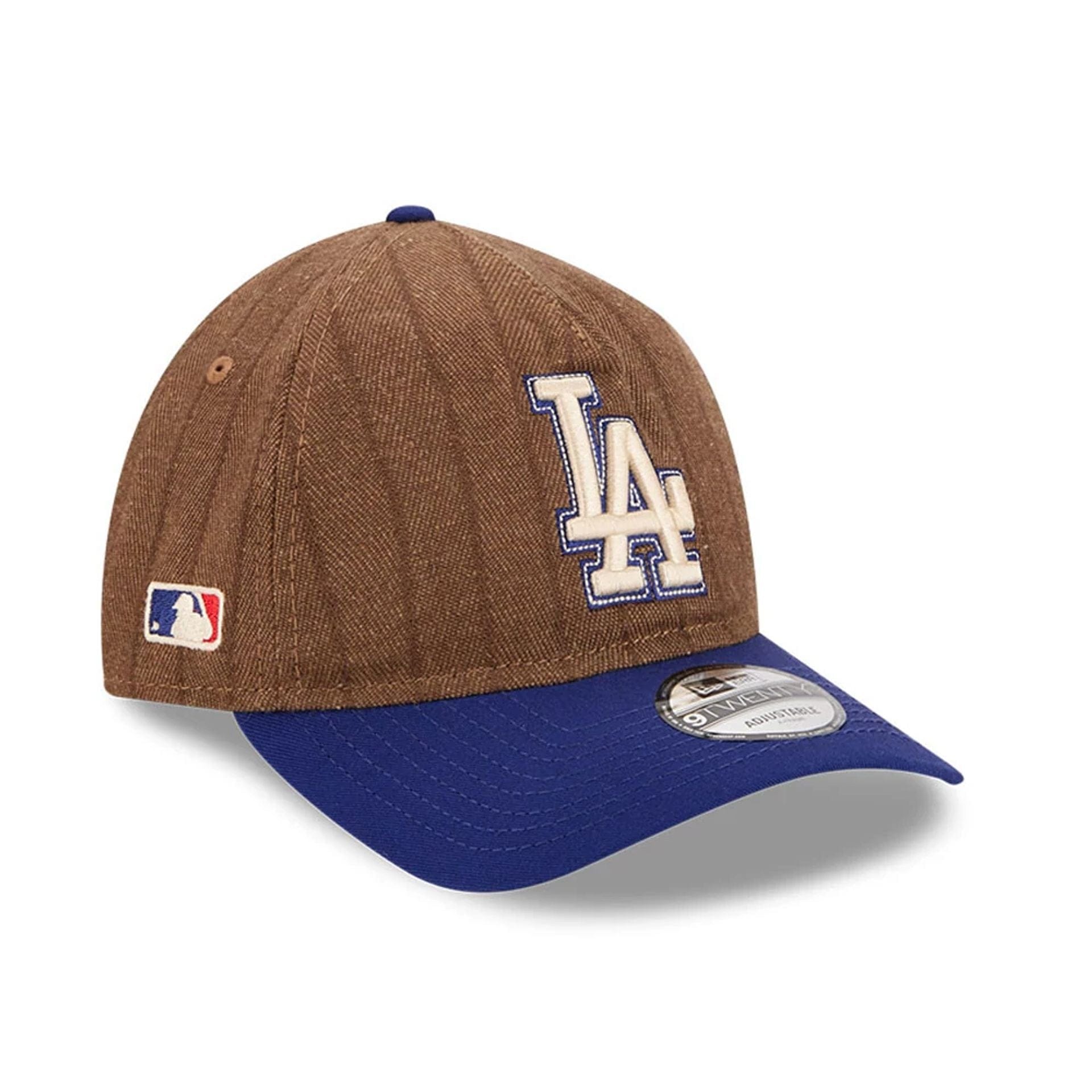 This is a LA Dodgers Three Looms x MLB Wool Pinstripe Dark Blue 9TWENTY A-Frame Adjustable Cap 4