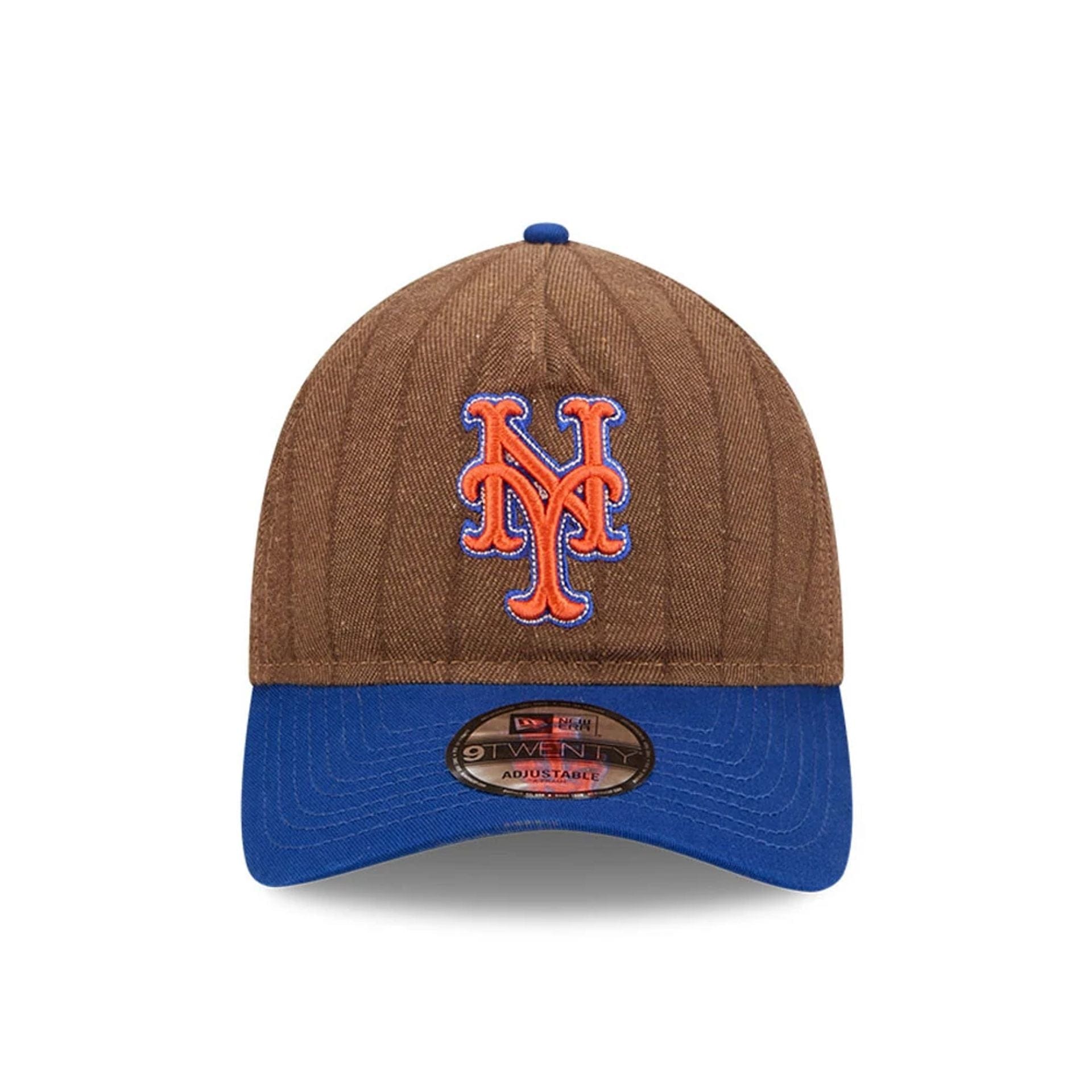 This is a New York Mets Three Looms x MLB Wool Pinstripe Blue 9TWENTY A-Frame Adjustable Cap 3