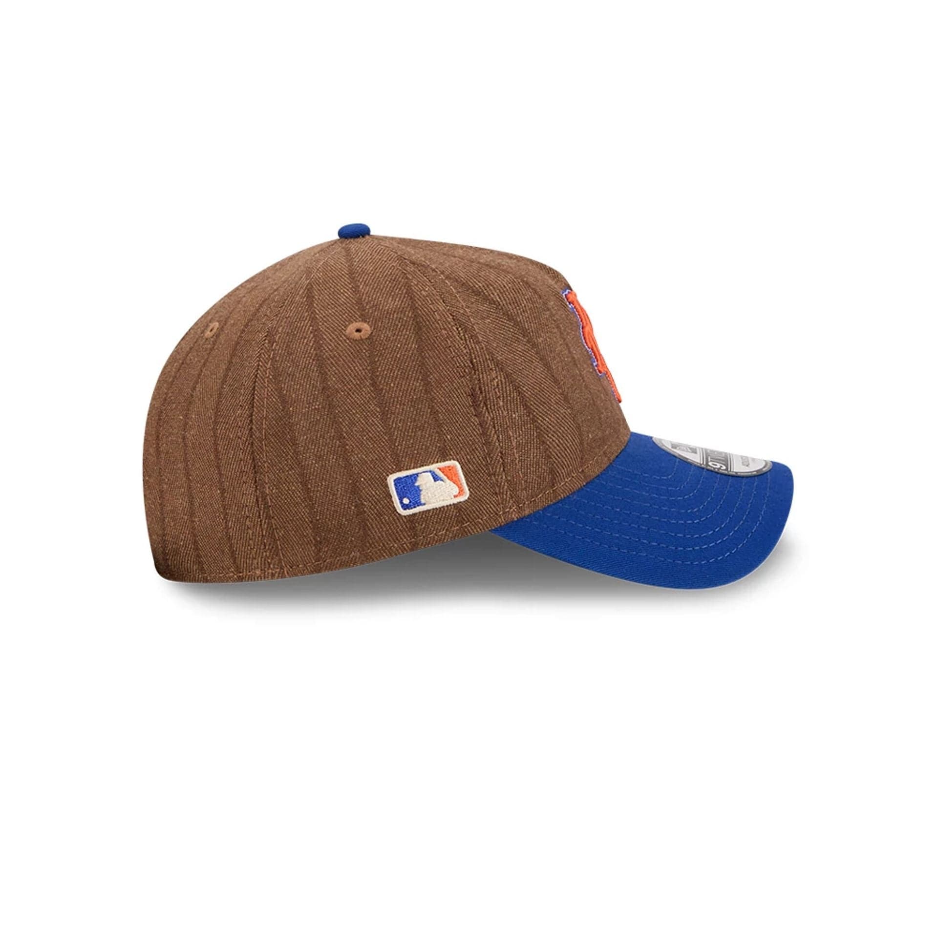 This is a New York Mets Three Looms x MLB Wool Pinstripe Blue 9TWENTY A-Frame Adjustable Cap 6