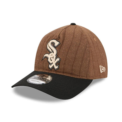 This is a Chicago White Sox Three Looms x MLB Wool Pinstripe Black 9TWENTY A-Frame Adjustable Cap 1
