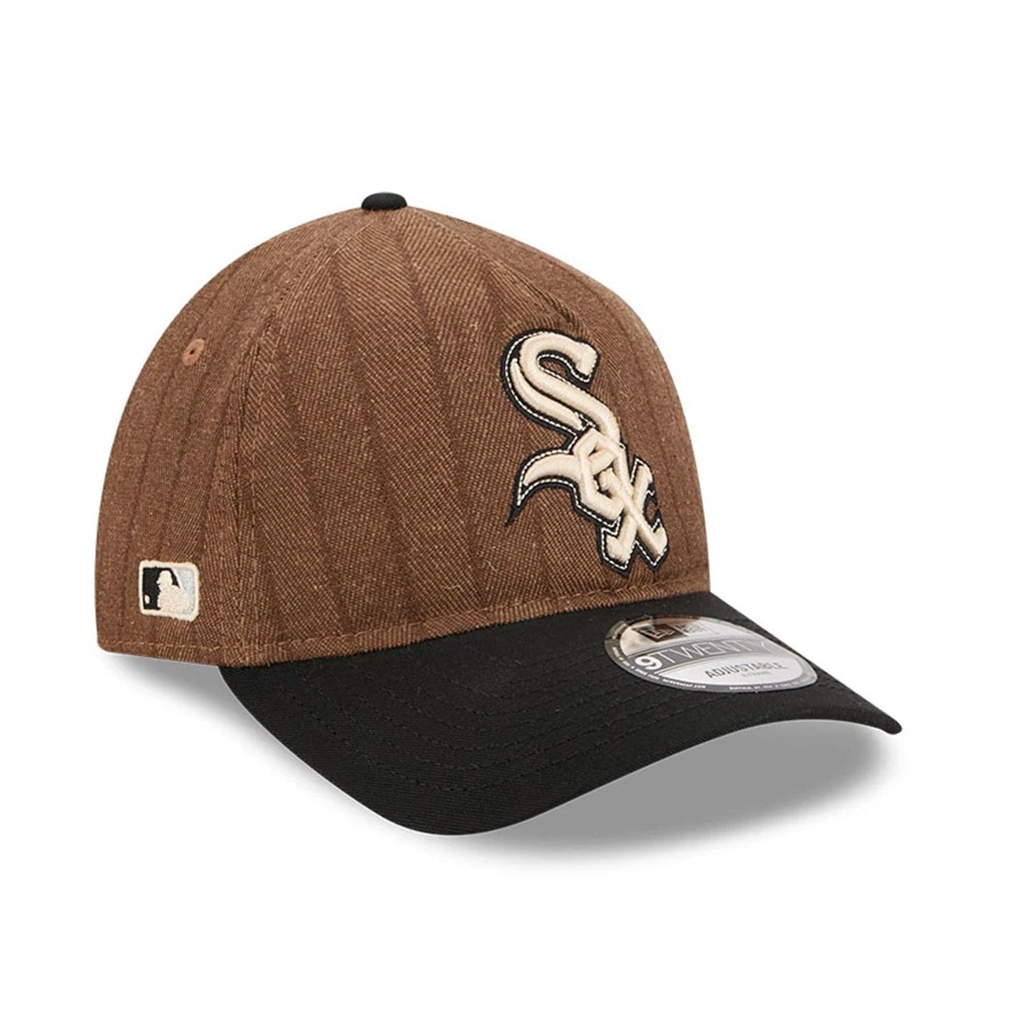 This is a Chicago White Sox Three Looms x MLB Wool Pinstripe Black 9TWENTY A-Frame Adjustable Cap 4