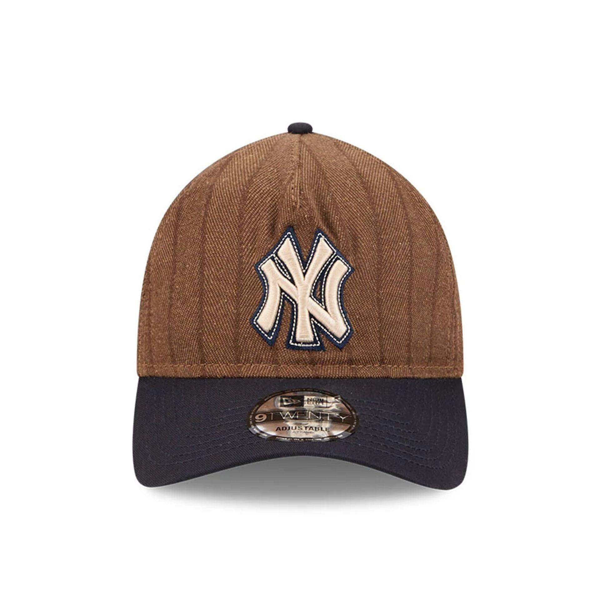 This is a New York Yankees Three Looms x MLB Wool Pinstripe Navy 9TWENTY A-Frame Adjustable Cap 3