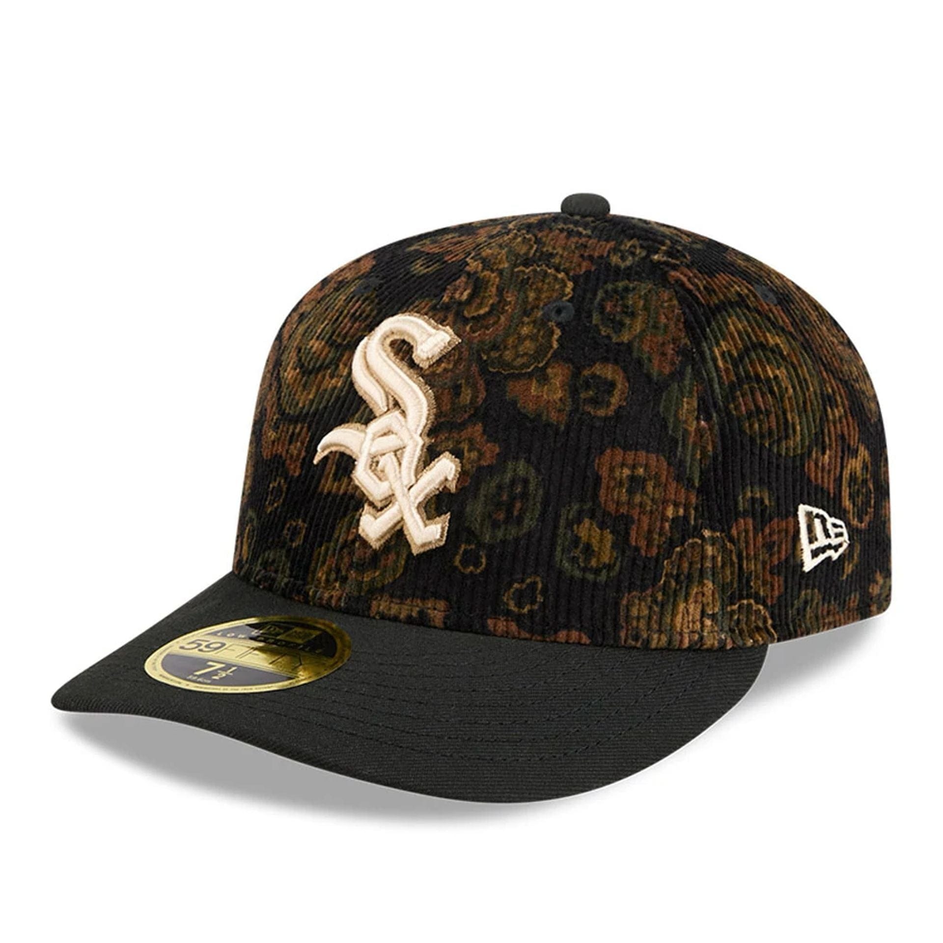 This is a Chicago White Sox Three Looms x MLB Floral Cord Black Low Profile 59FIFTY Fitted Cap 8