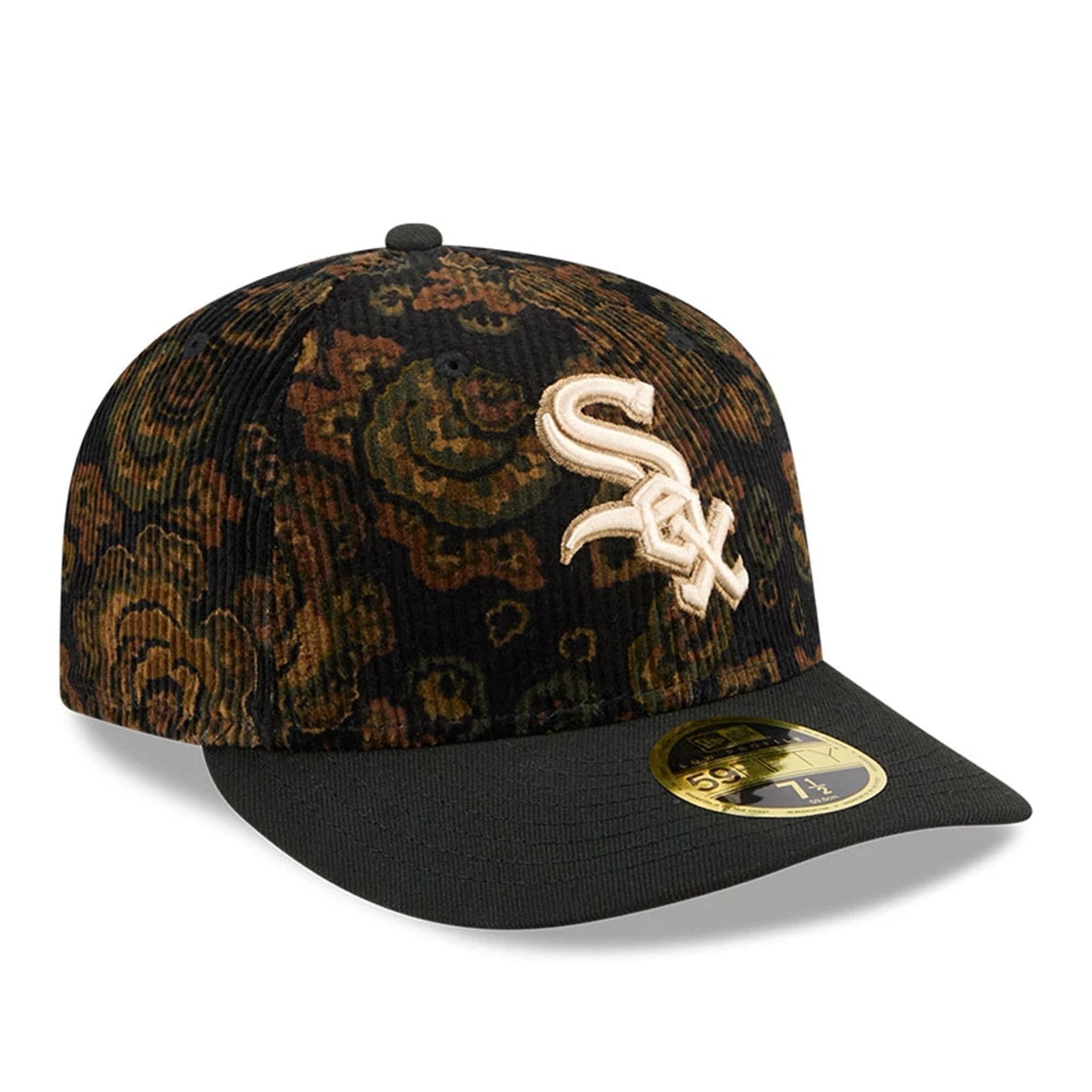 This is a Chicago White Sox Three Looms x MLB Floral Cord Black Low Profile 59FIFTY Fitted Cap 4