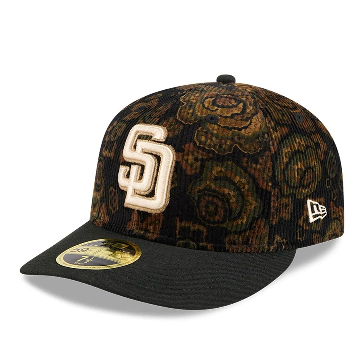 This is a San Diego Padres Three Looms x MLB Floral Cord Black Low Profile 59FIFTY Fitted Cap 8