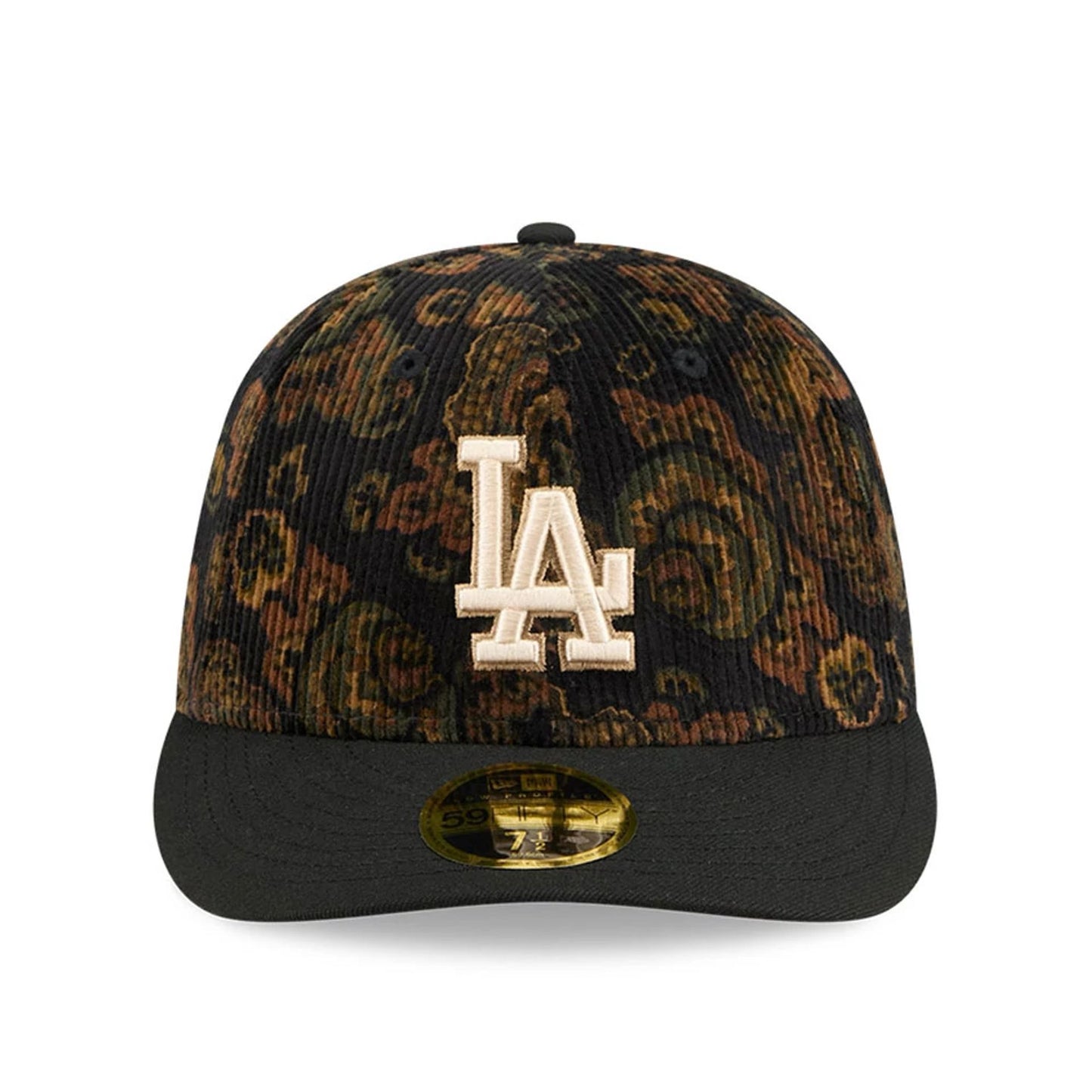 This is a LA Dodgers Three Looms x MLB Floral Cord Black Low Profile 59FIFTY Fitted Cap 3