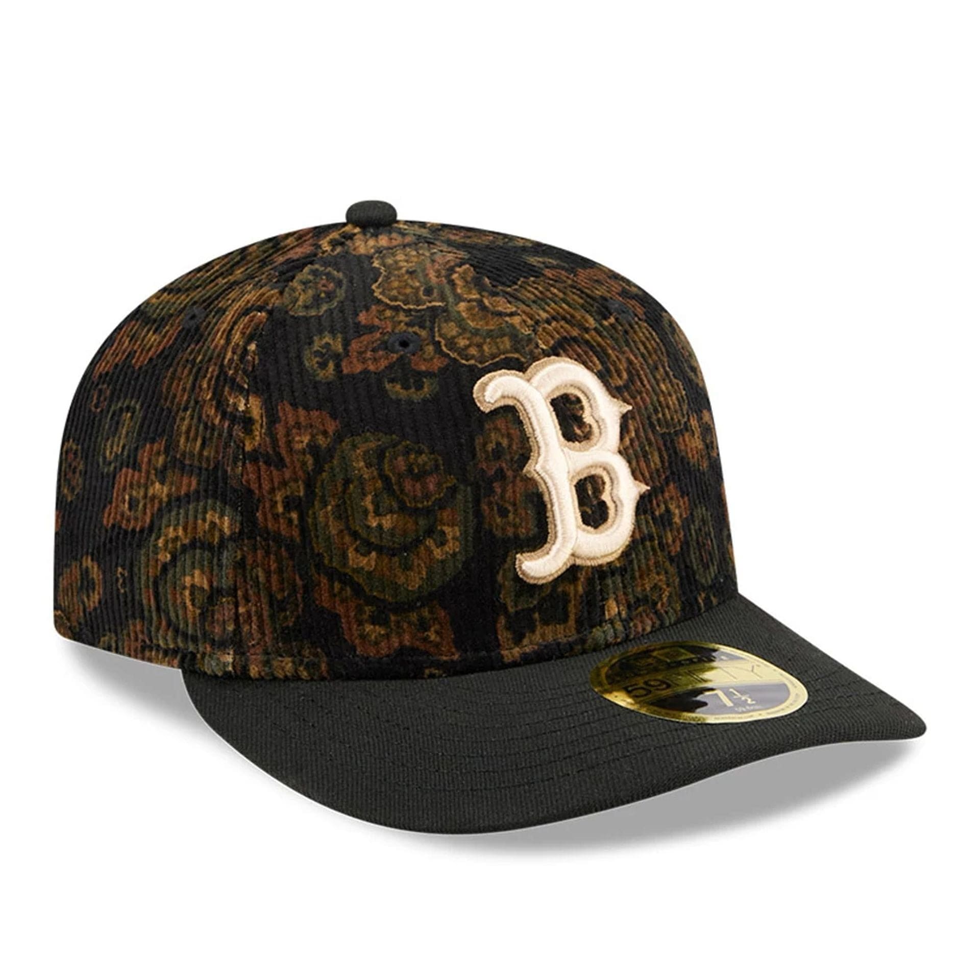 This is a Boston Red Sox Three Looms x MLB Floral Cord Black Low Profile 59FIFTY Fitted Cap 4