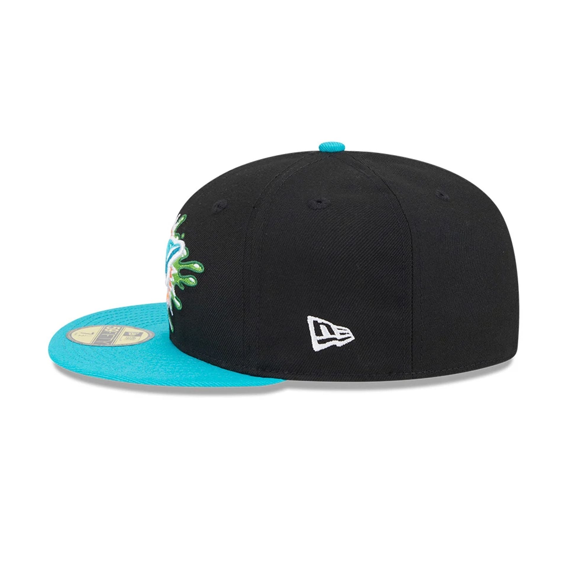 Pictured is this Miami Dolphins NFL x Nickelodeon black 59FIFTY Fitted cap. 6