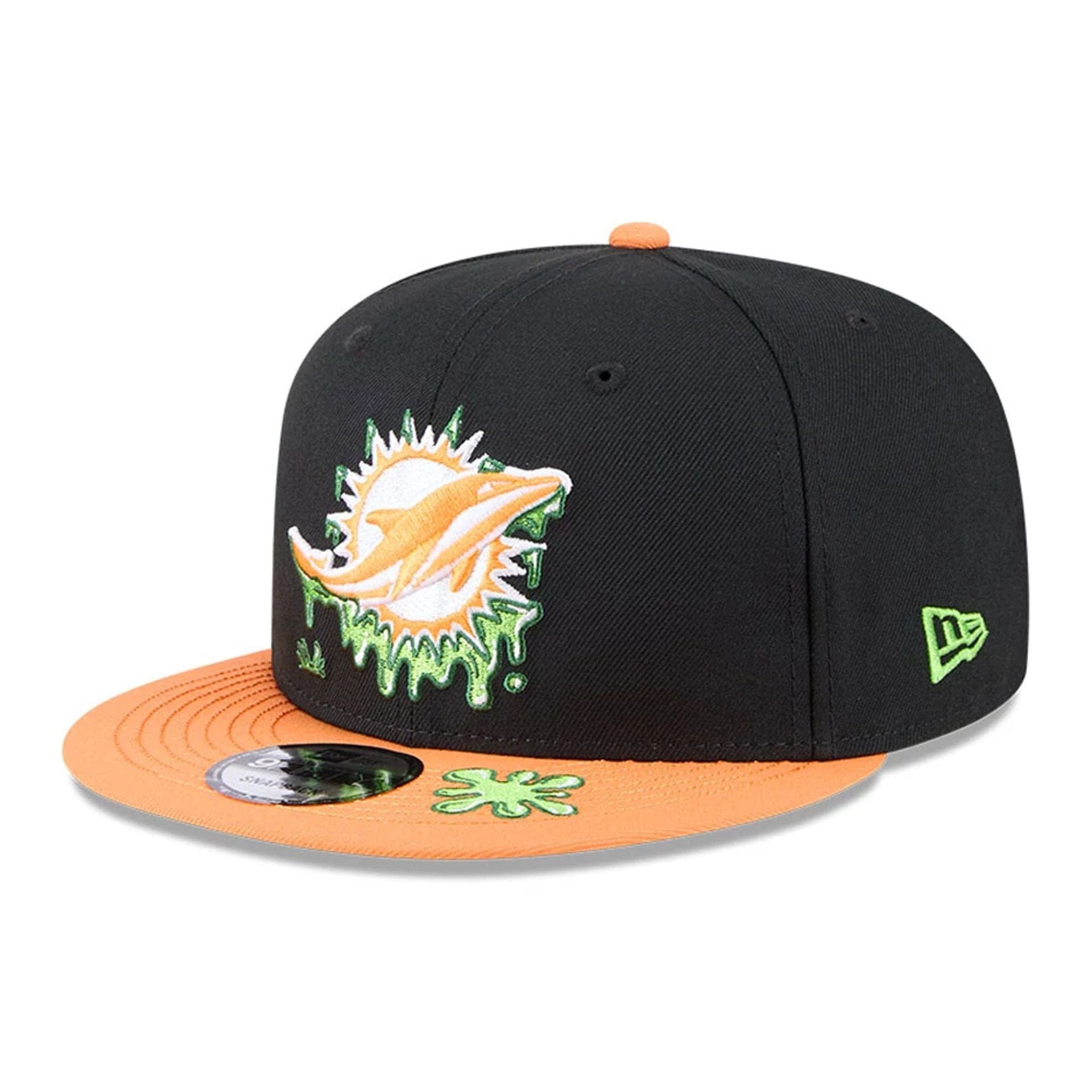 Pictured is this Miami Dolphins NFL x Nickelodeon black 9FIFTY Snapback cap. 1