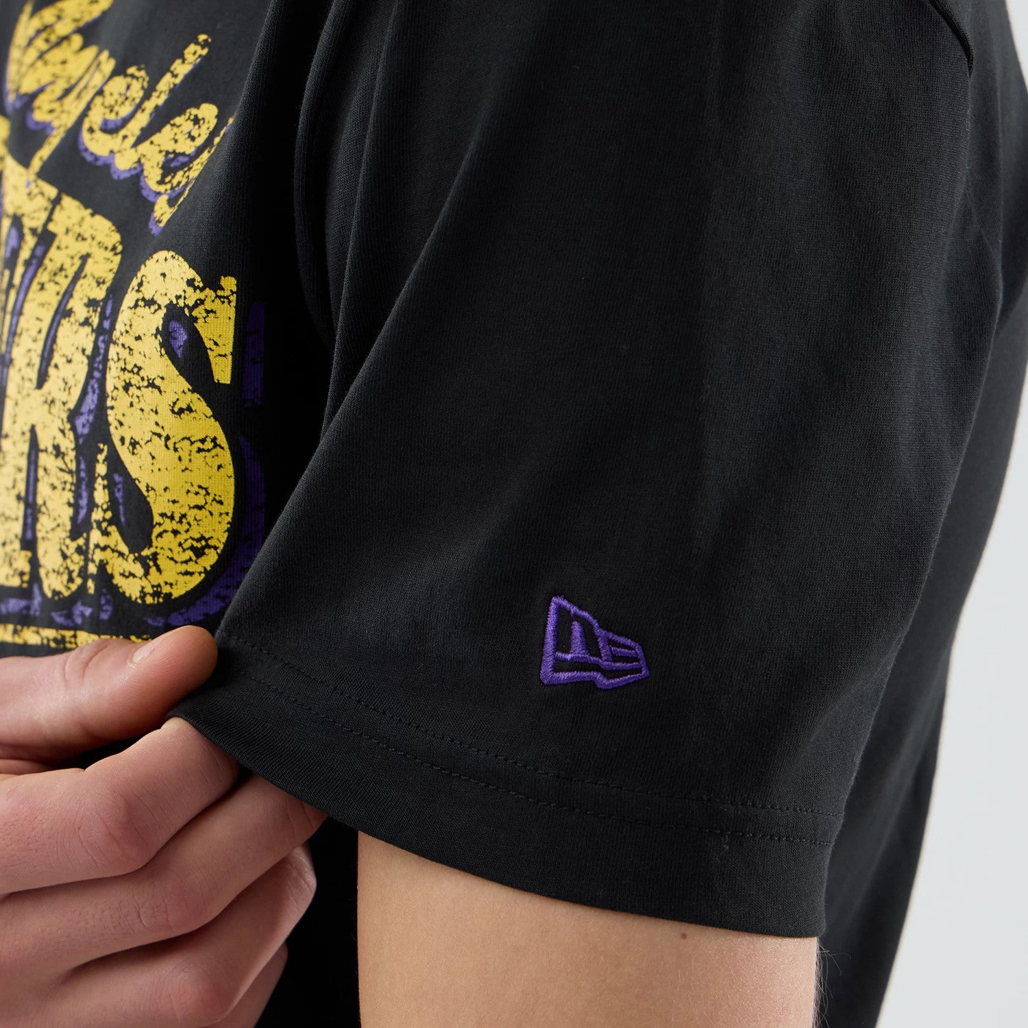 The Male model is wearing LA Lakers NBA City Edition Black T-Shirt 3