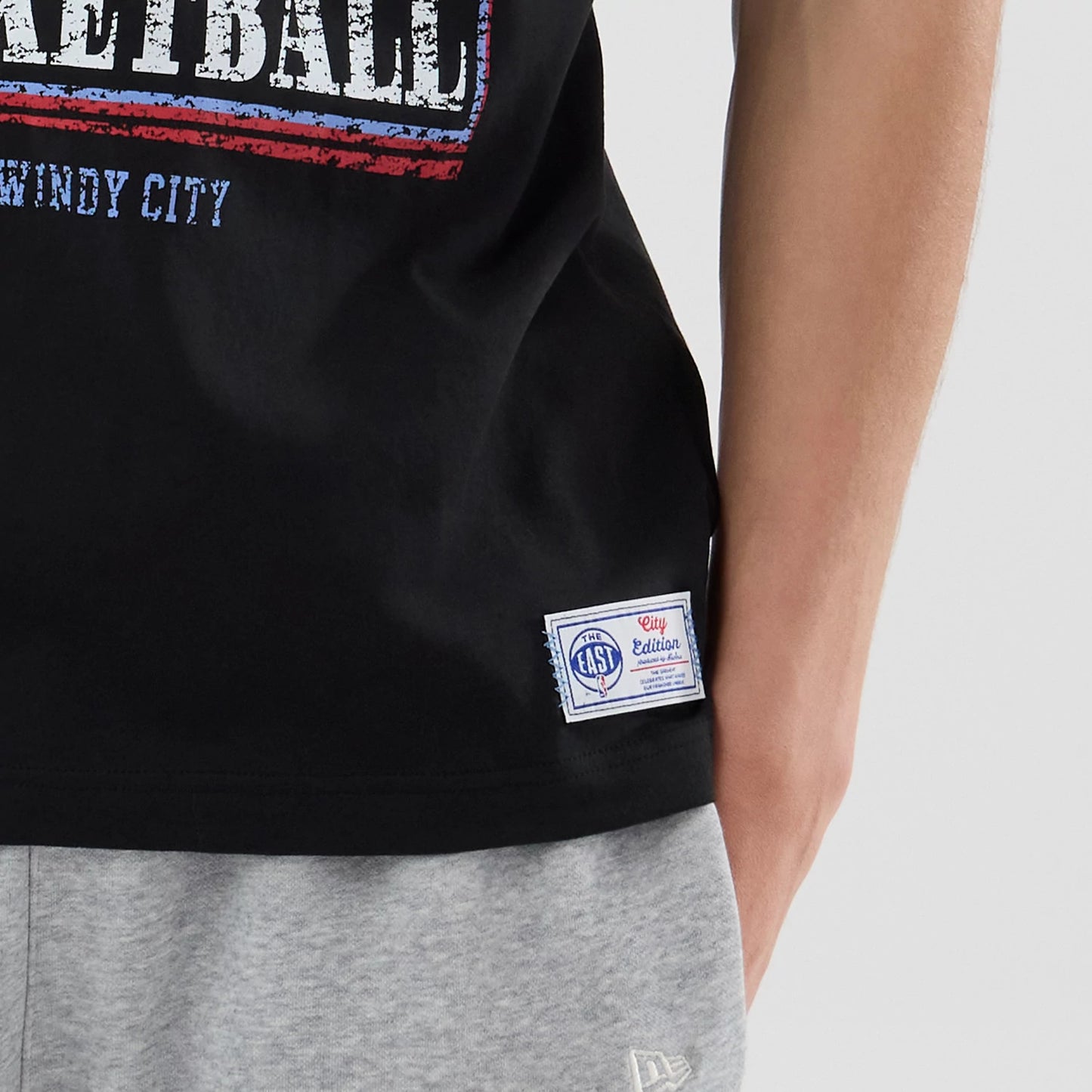 The Male model is wearing Chicago Bulls NBA City Edition Black T-Shirt 5