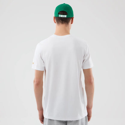 The Male model is wearing Boston Celtics NBA City Edition White T-Shirt  2
