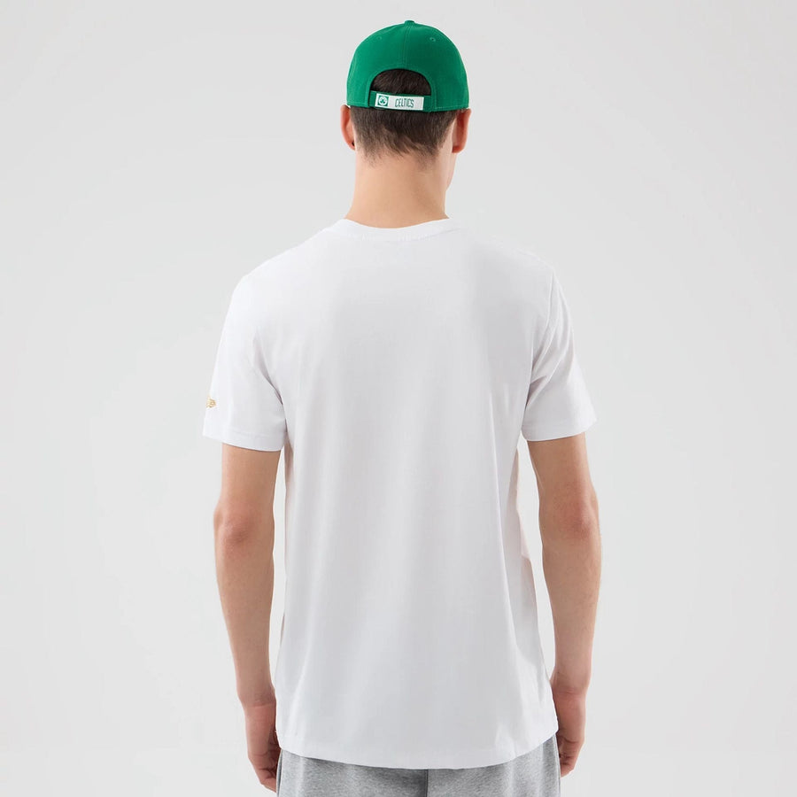 The Male model is wearing Boston Celtics NBA City Edition White T-Shirt  2