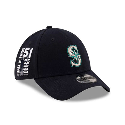 This is a Seattle Mariners Ichiro Hall Of Fame Navy 39THIRTY Stretch Fit Cap 1