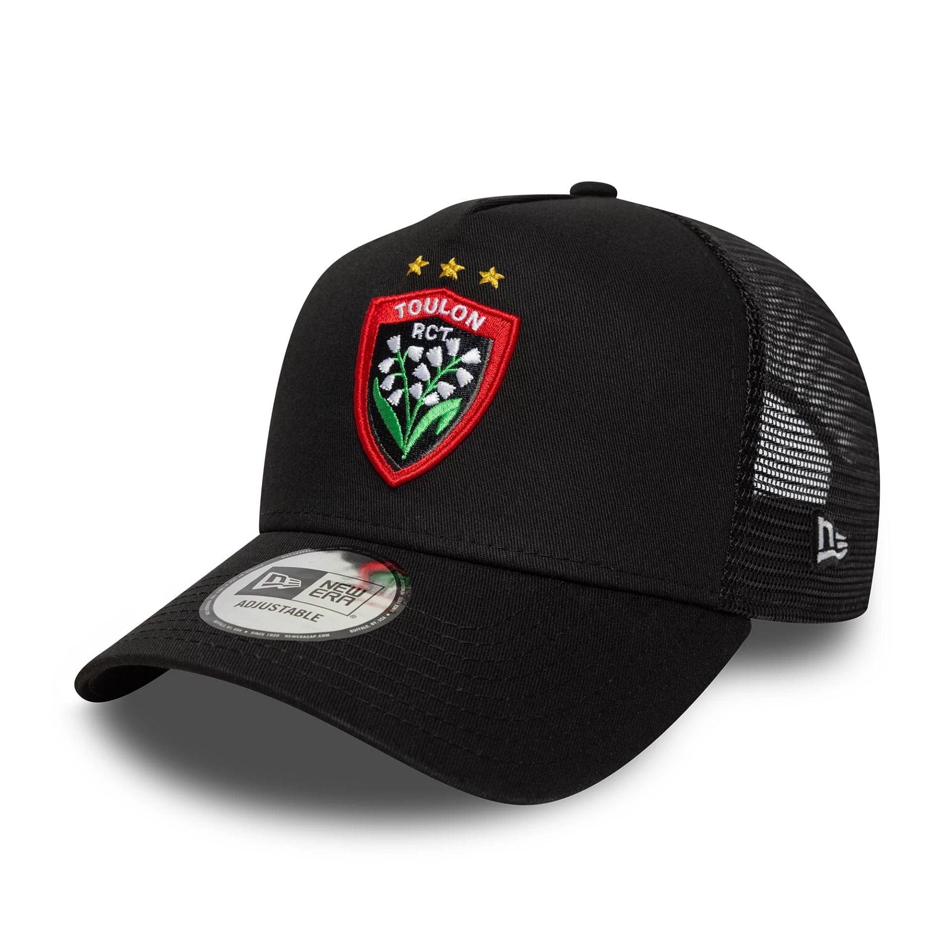 This is a RC Toulonnais Core Black 9FORTY E-Frame Trucker Adjustable Cap 1