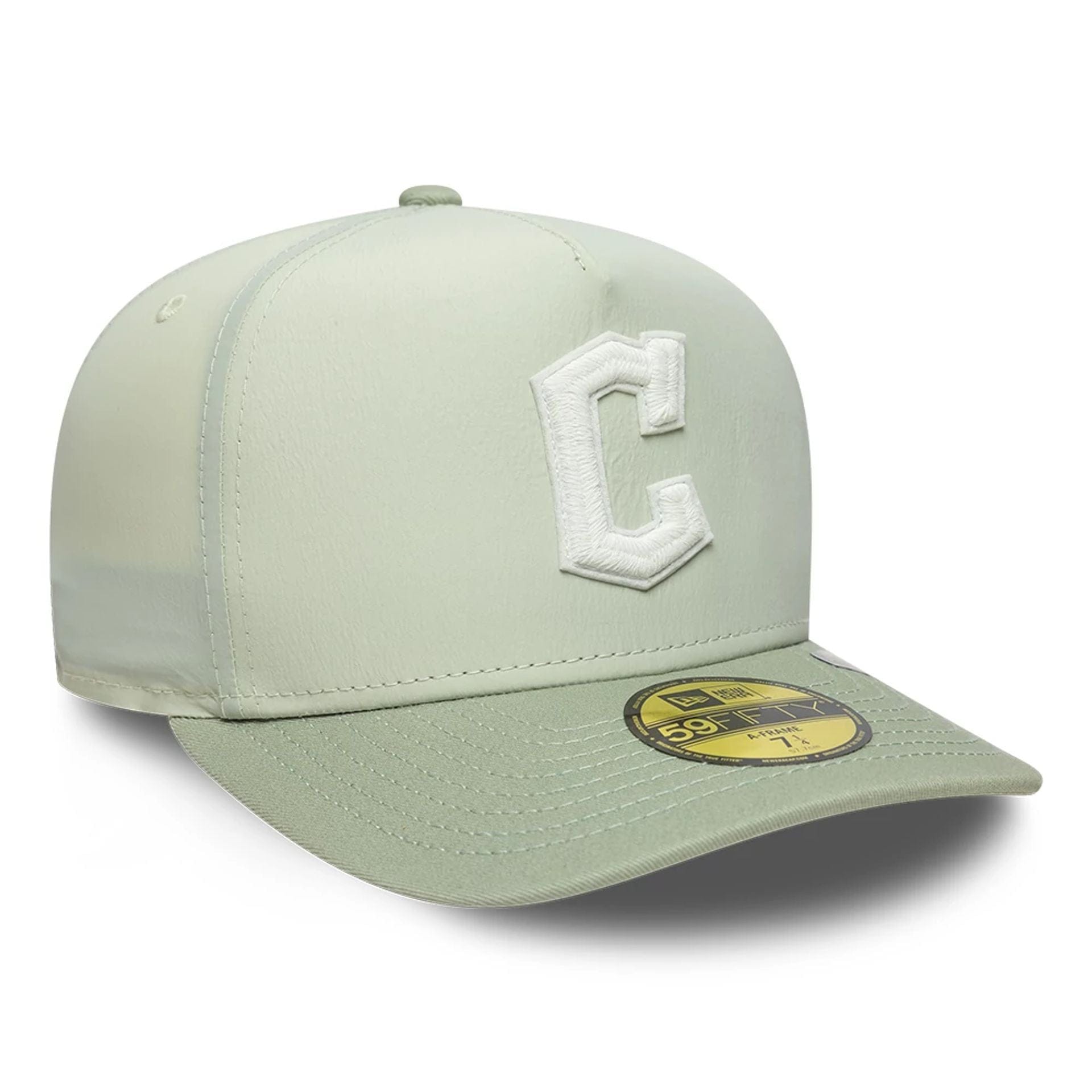 This is a Cleveland Guardians Crinkle Pastel Green 59FIFTY A-Frame Fitted Cap 3